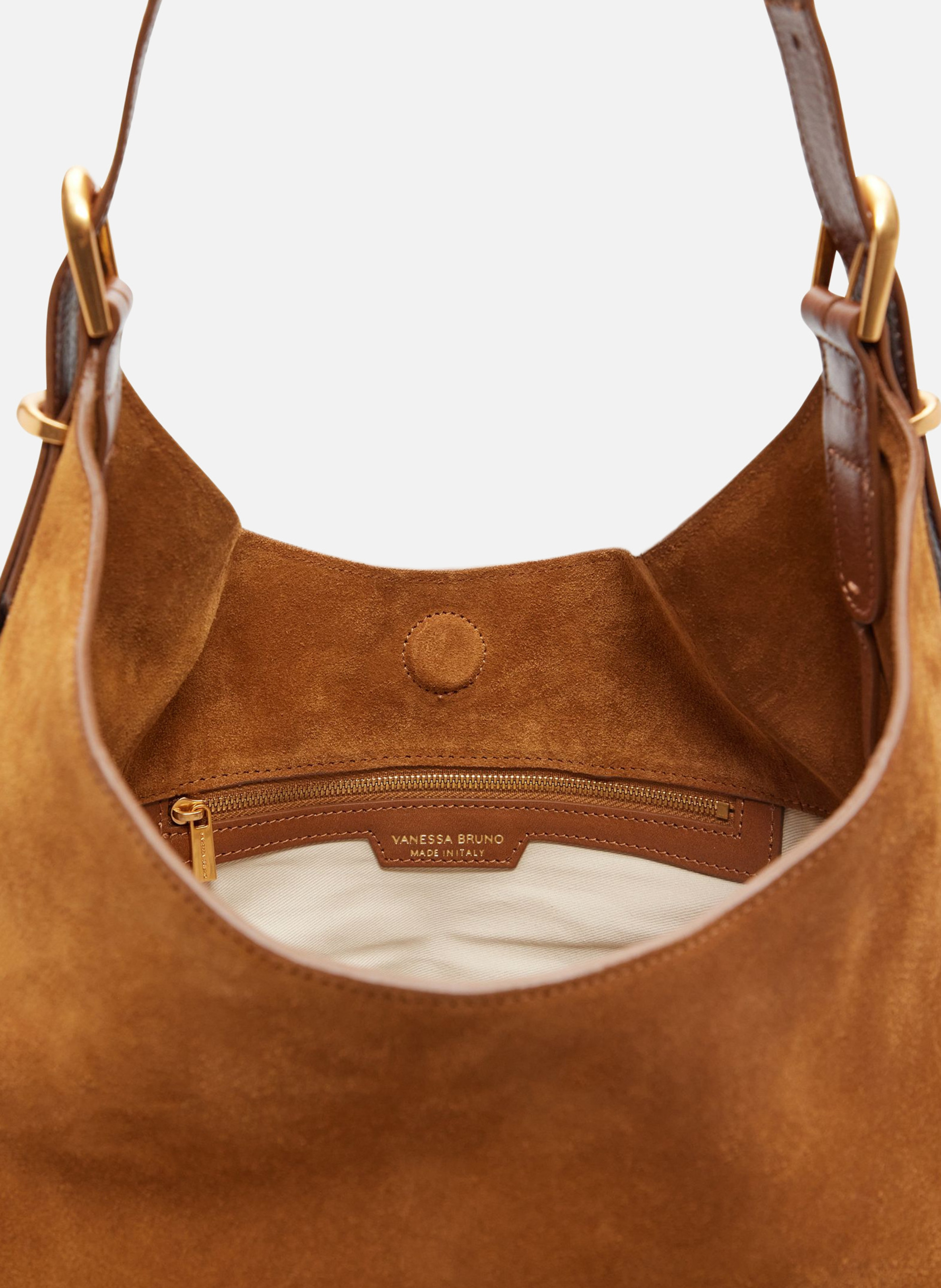 Grand sac hobo jess en cuir velours VANESSA BRUNO Marron