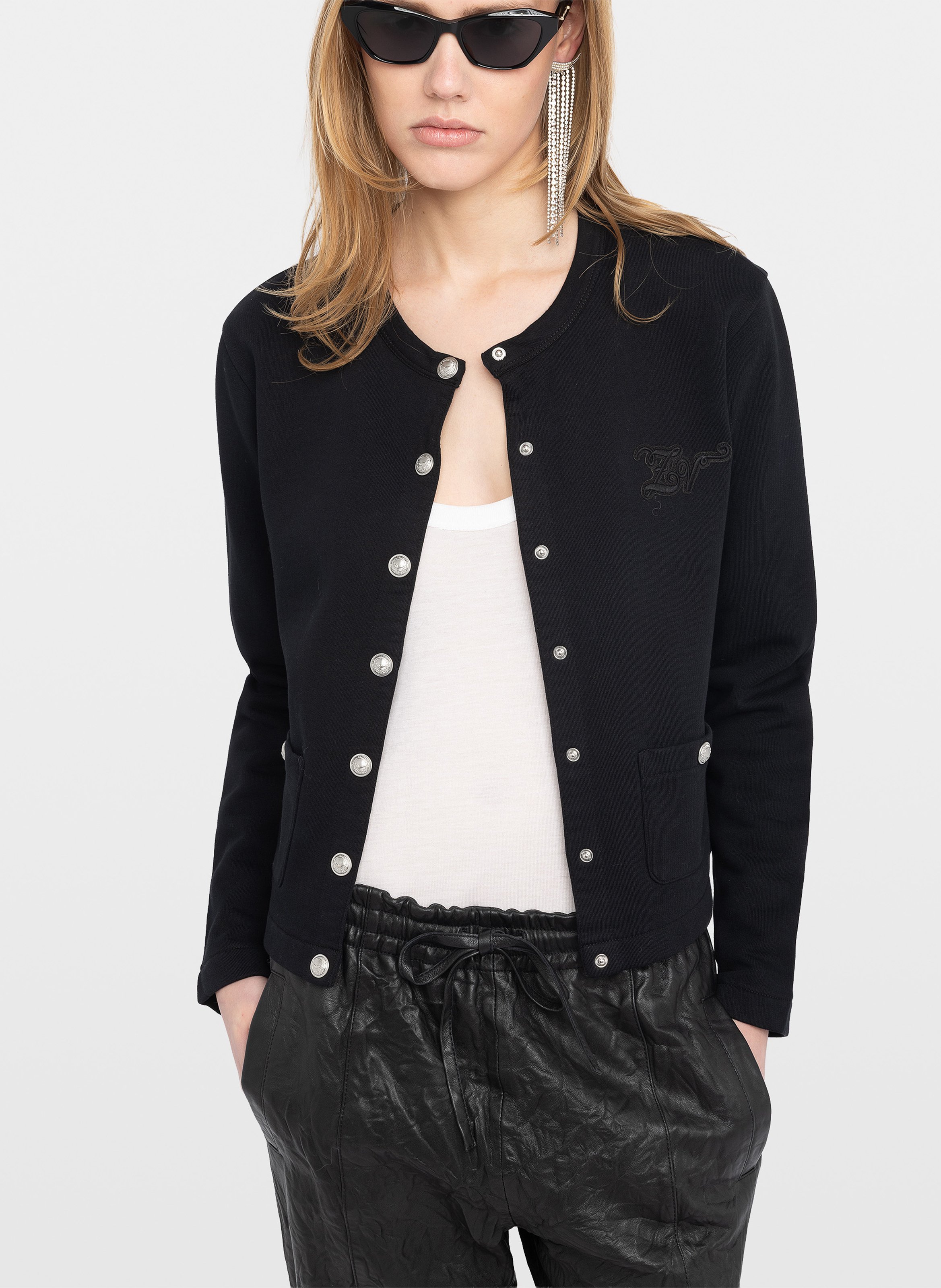 Cardigan boutonné uni en coton bio cama ZADIG&VOLTAIRE Noir