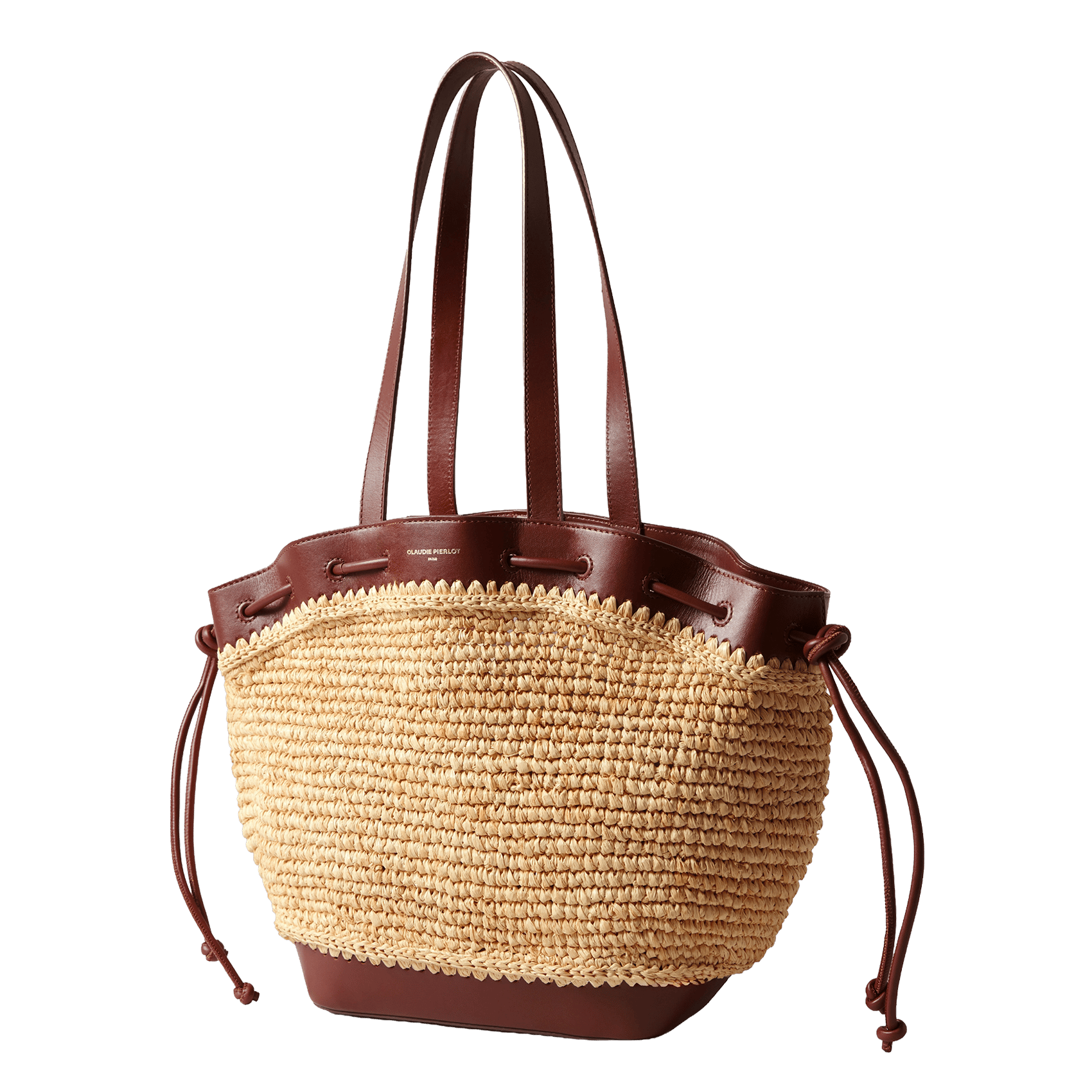 Panier en rephia tressé et cuir lisse CLAUDIE PIERLOT Marron