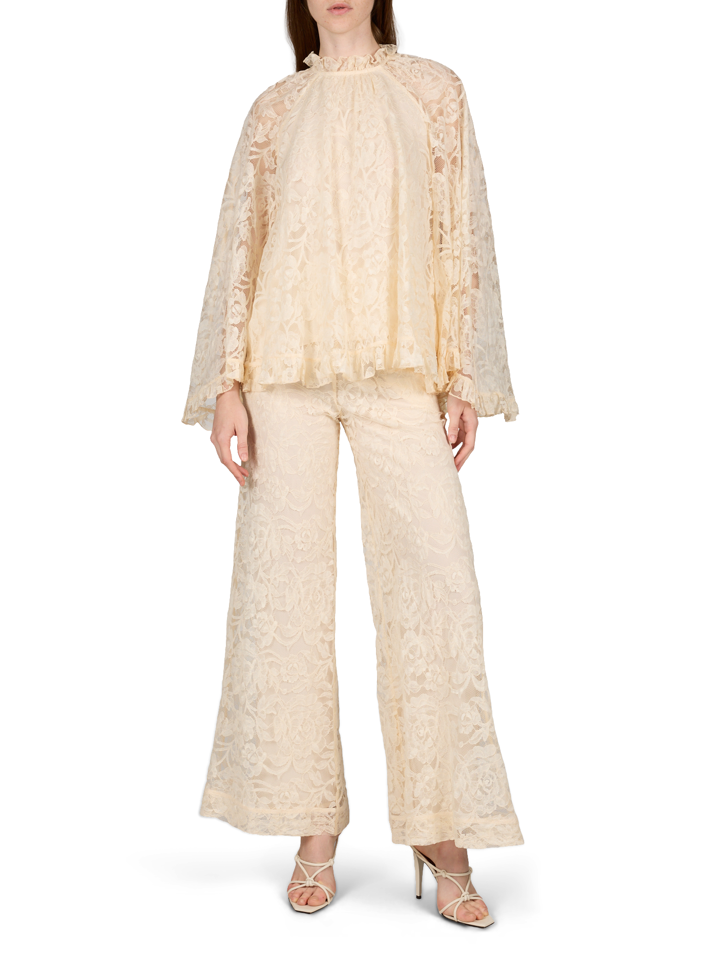 Lace blouse with ruffled collar. ZIMMERMANN White