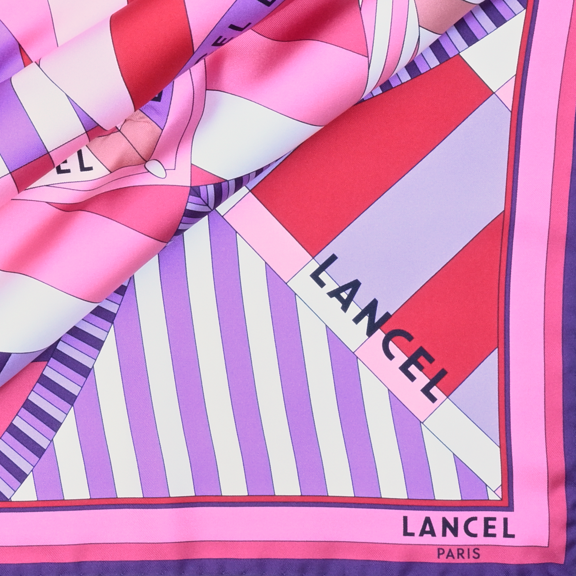 Silk scarf 90 parasol pattern by lancel LANCEL Purple
