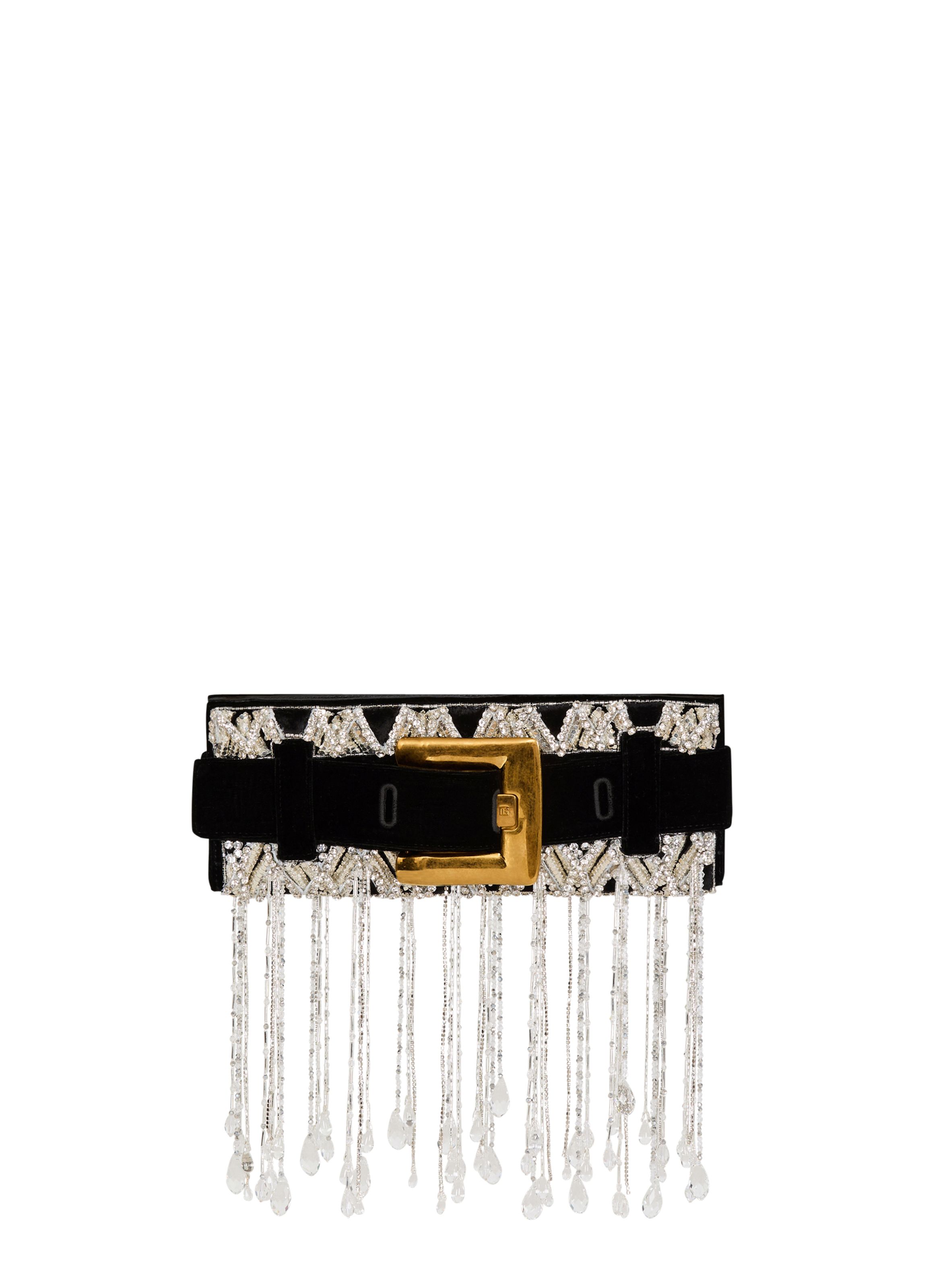Pochette anthem en velours brodé BALMAIN Noir