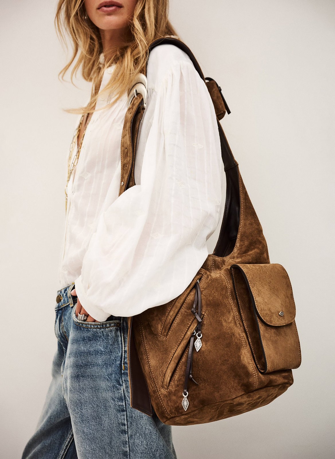 Multipocket leather shoulder bag youyou L BA&SH Brown