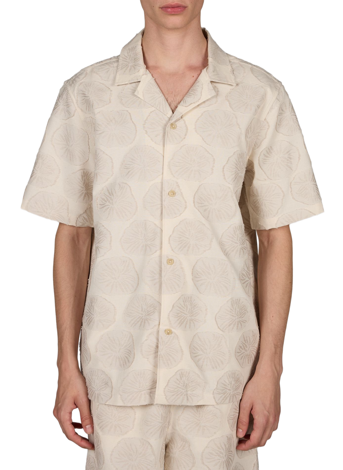 Jacquard straight shirt in cotton and linen LES DEUX Beige