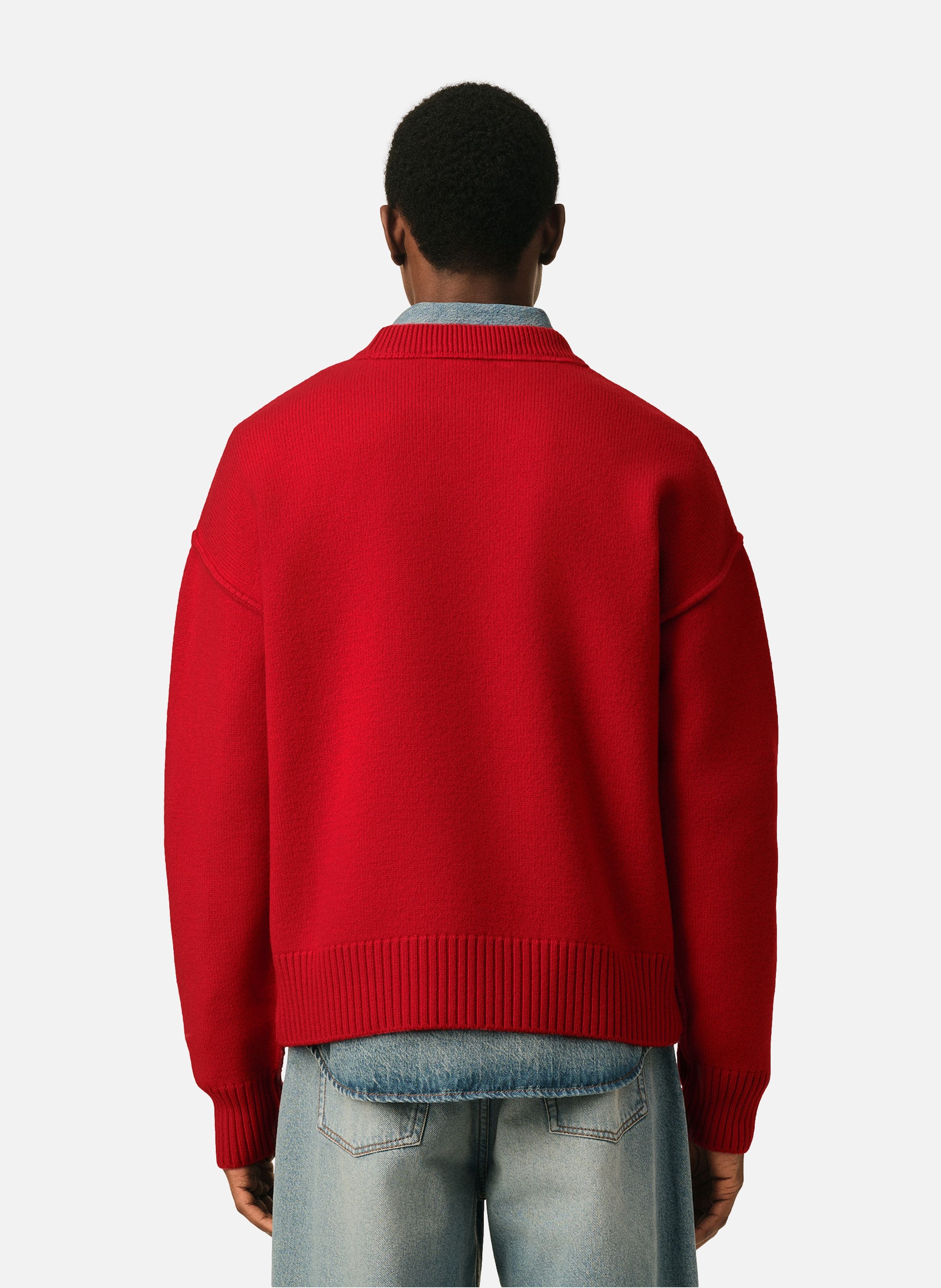 Pull col rond ami de coeur en laine unisexe AMI PARIS Rouge