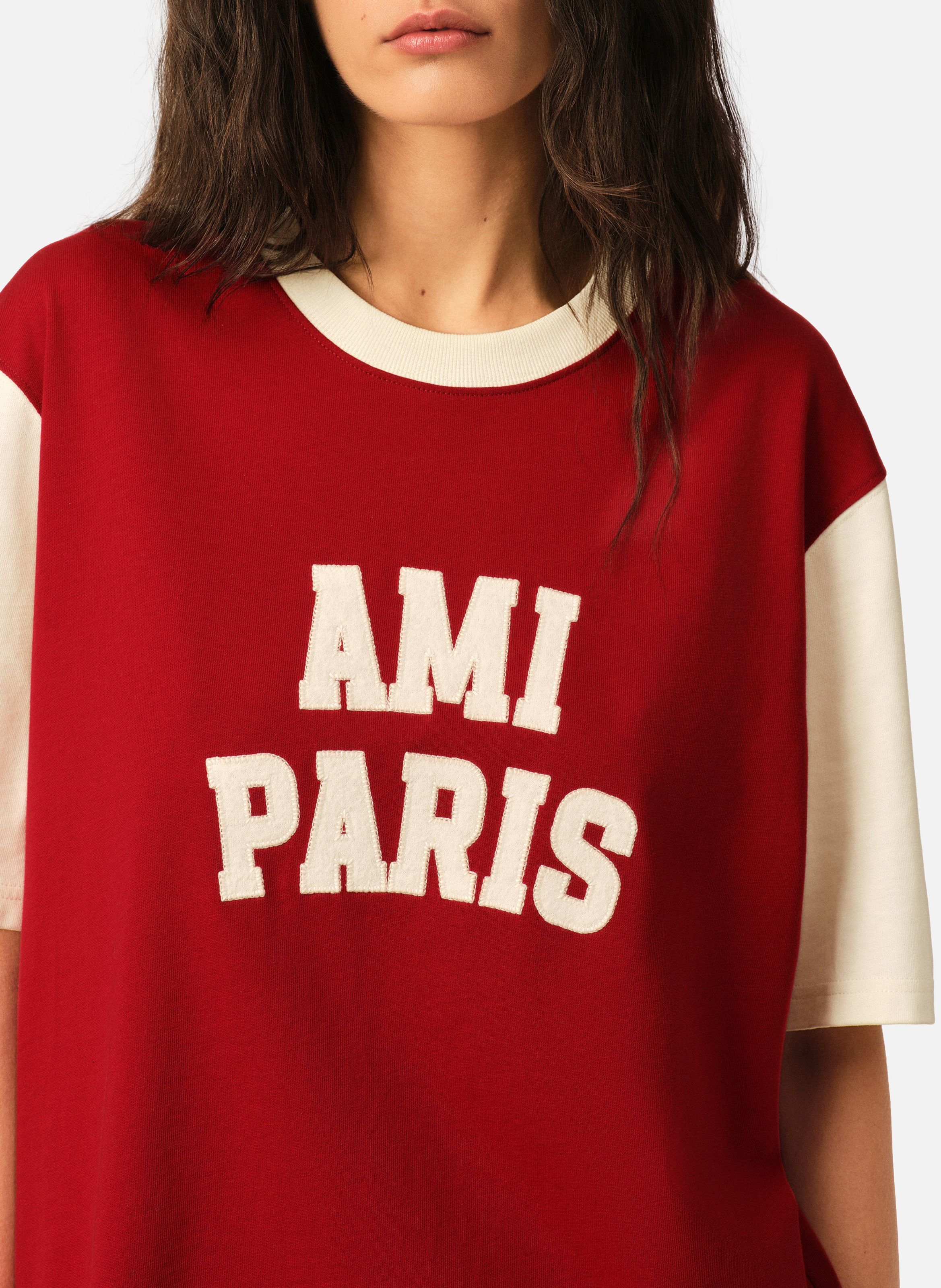 T-shirt unisexe en coton broderie ami paris AMI PARIS Rouge
