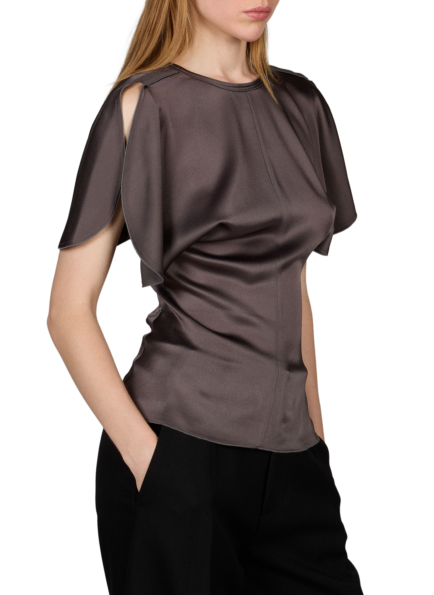 Satin V-neck Top VICTORIA BECKHAM Brown