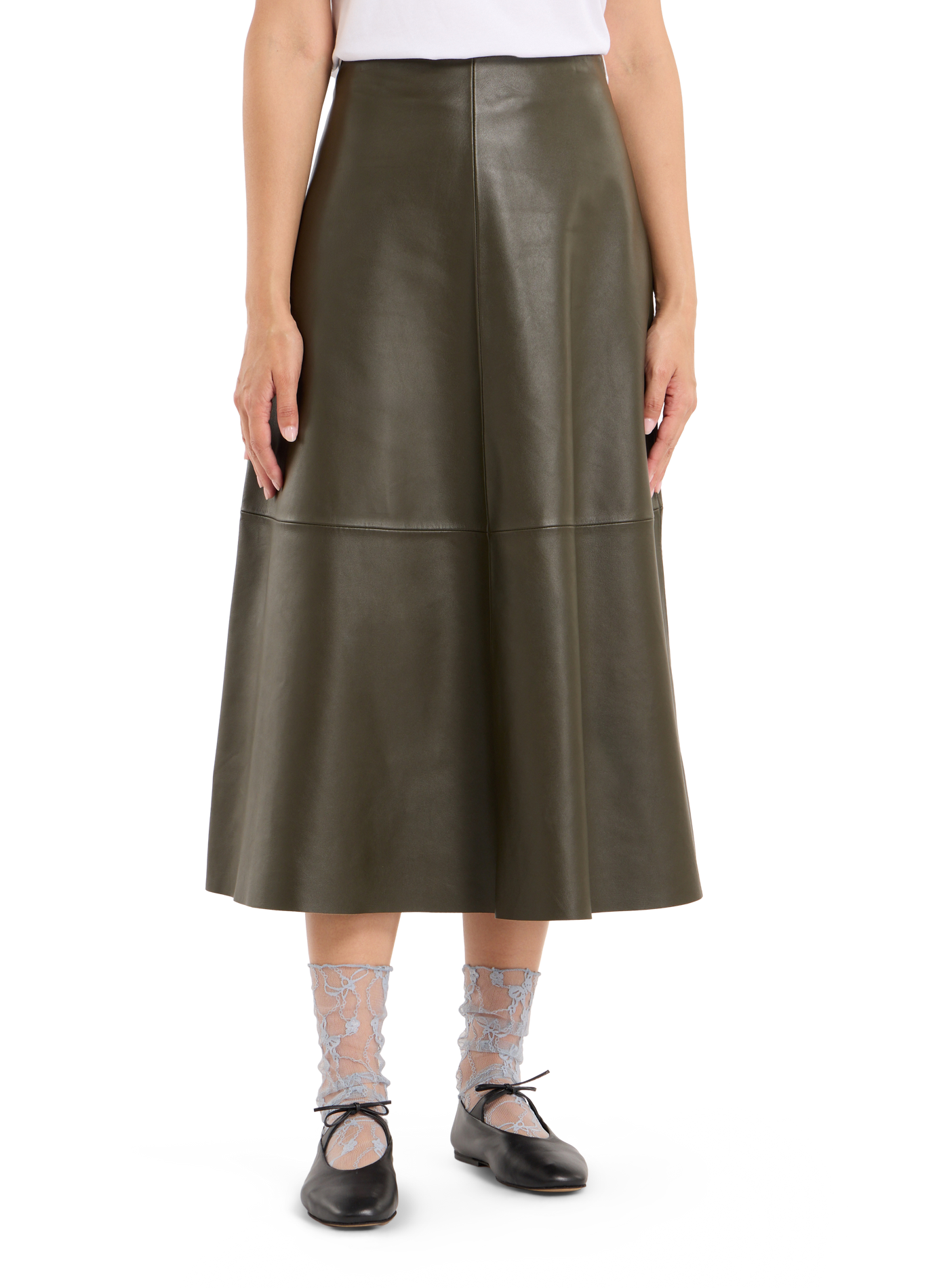 Baid lamb leather midi skirt | Khaki SAISON 1865 Women