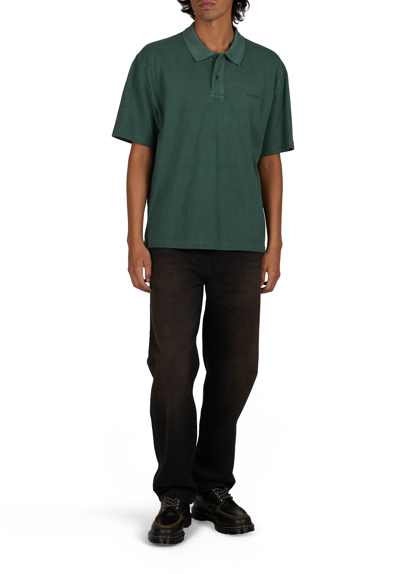 Straight Wayne polo with logo in cotton CARHARTT WIP Green