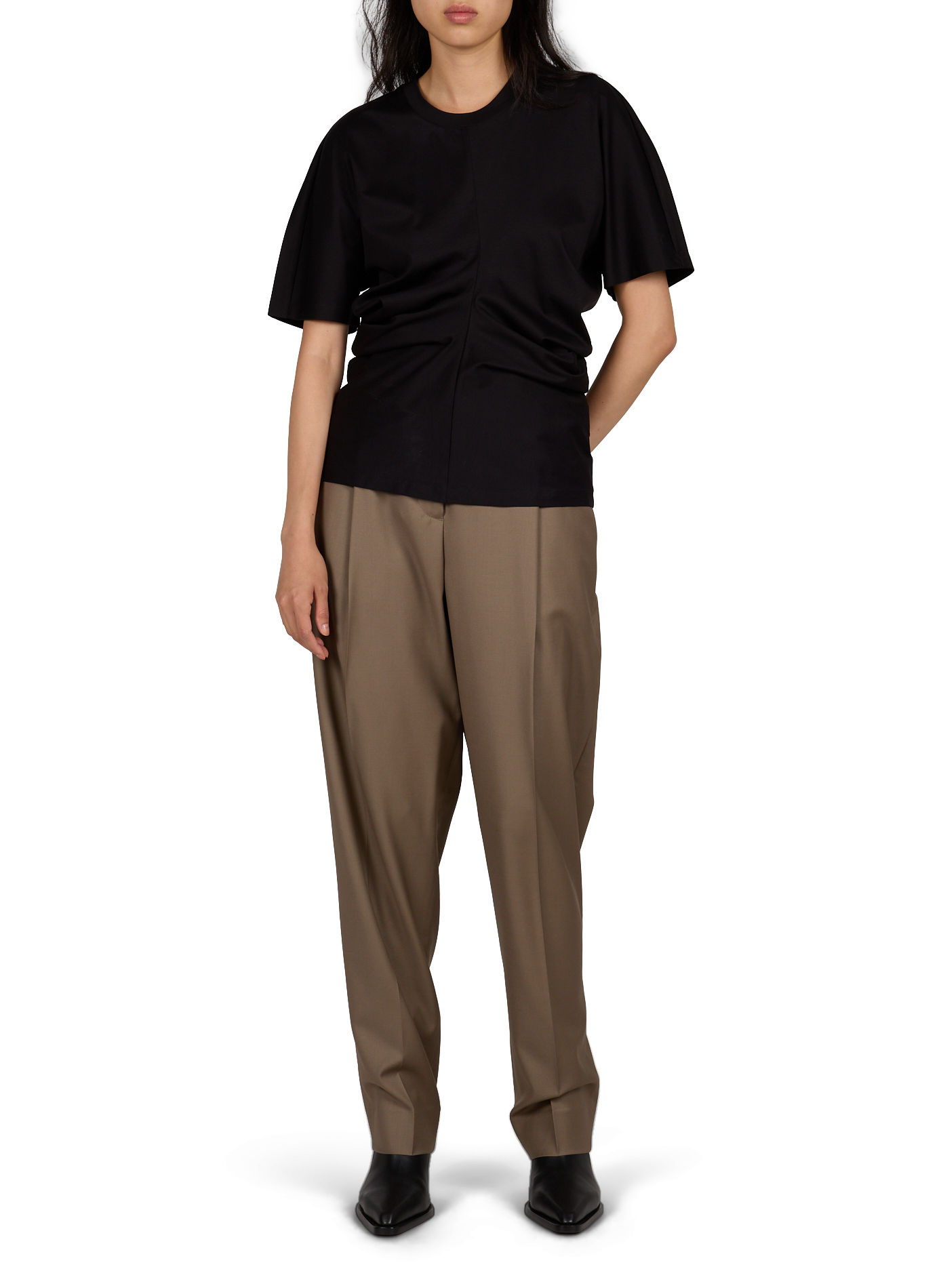 T-Shirt mit kurzen gerafften Ärmeln aus Baumwollmischung ROHE FRAMES Schwarz
