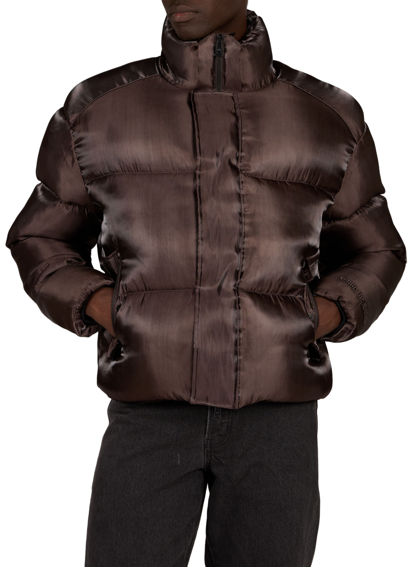 Puffer jacket with high collar uniform ONLY THE BLIND Brown