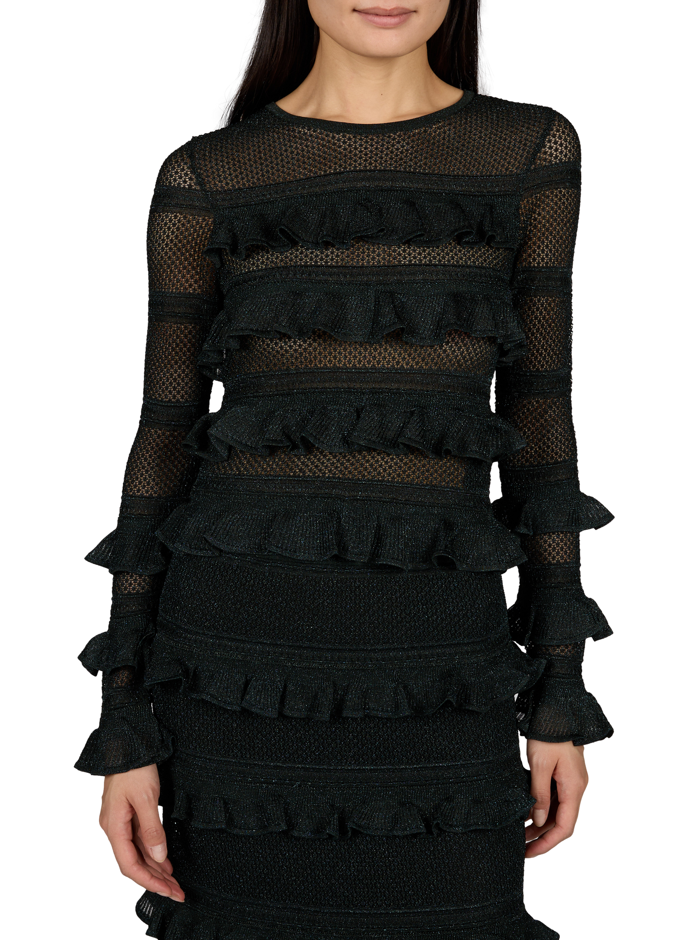 Fitted metallic round neck sweater. ZIMMERMANN Green