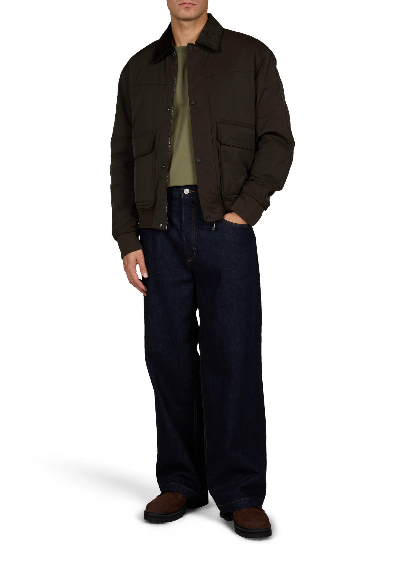 Plain straight-cut jacket with a corduroy collar ARMANI EXCHANGE Khaki