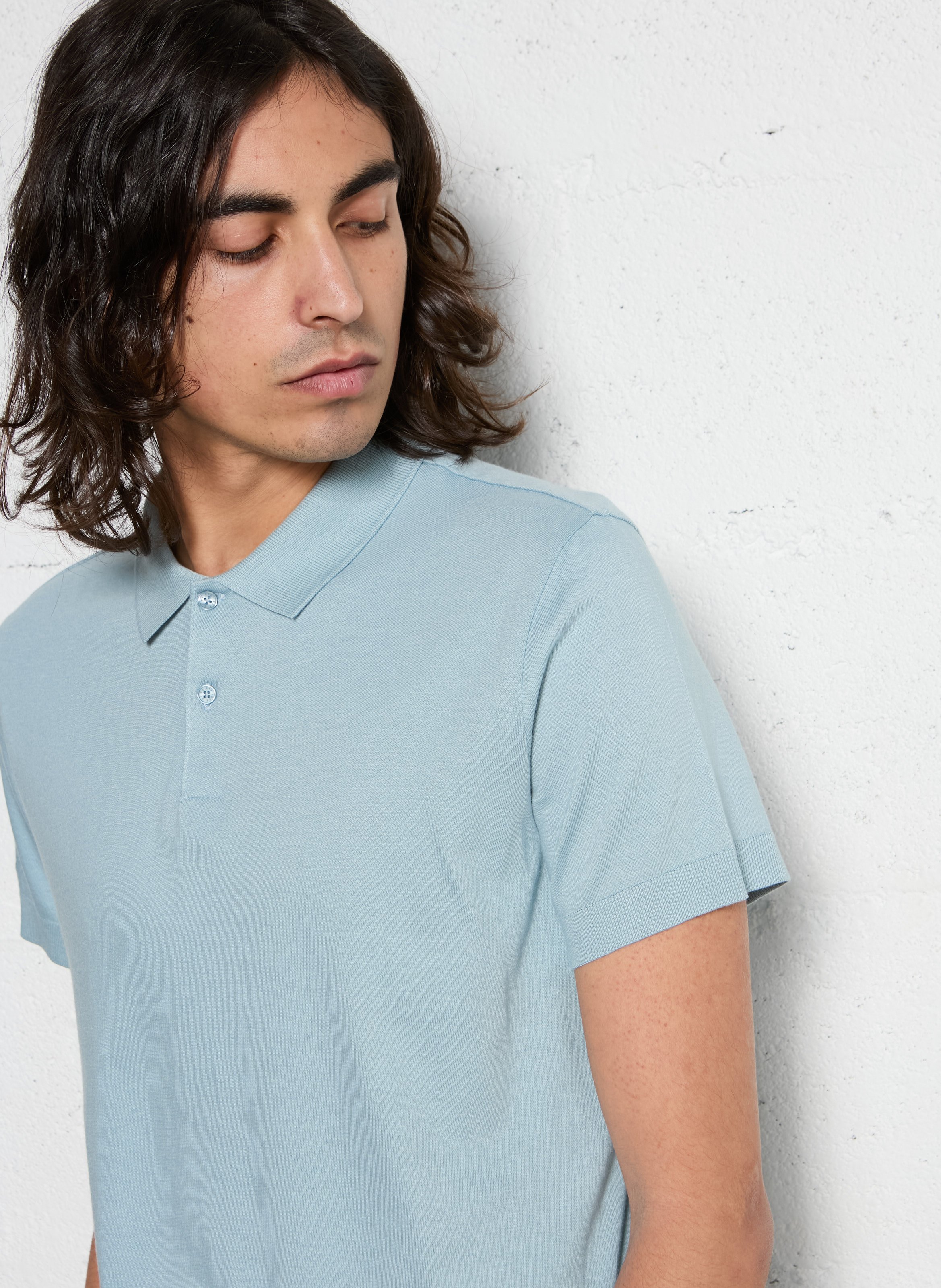 Polo regular-fit en coton mélangé Bleu