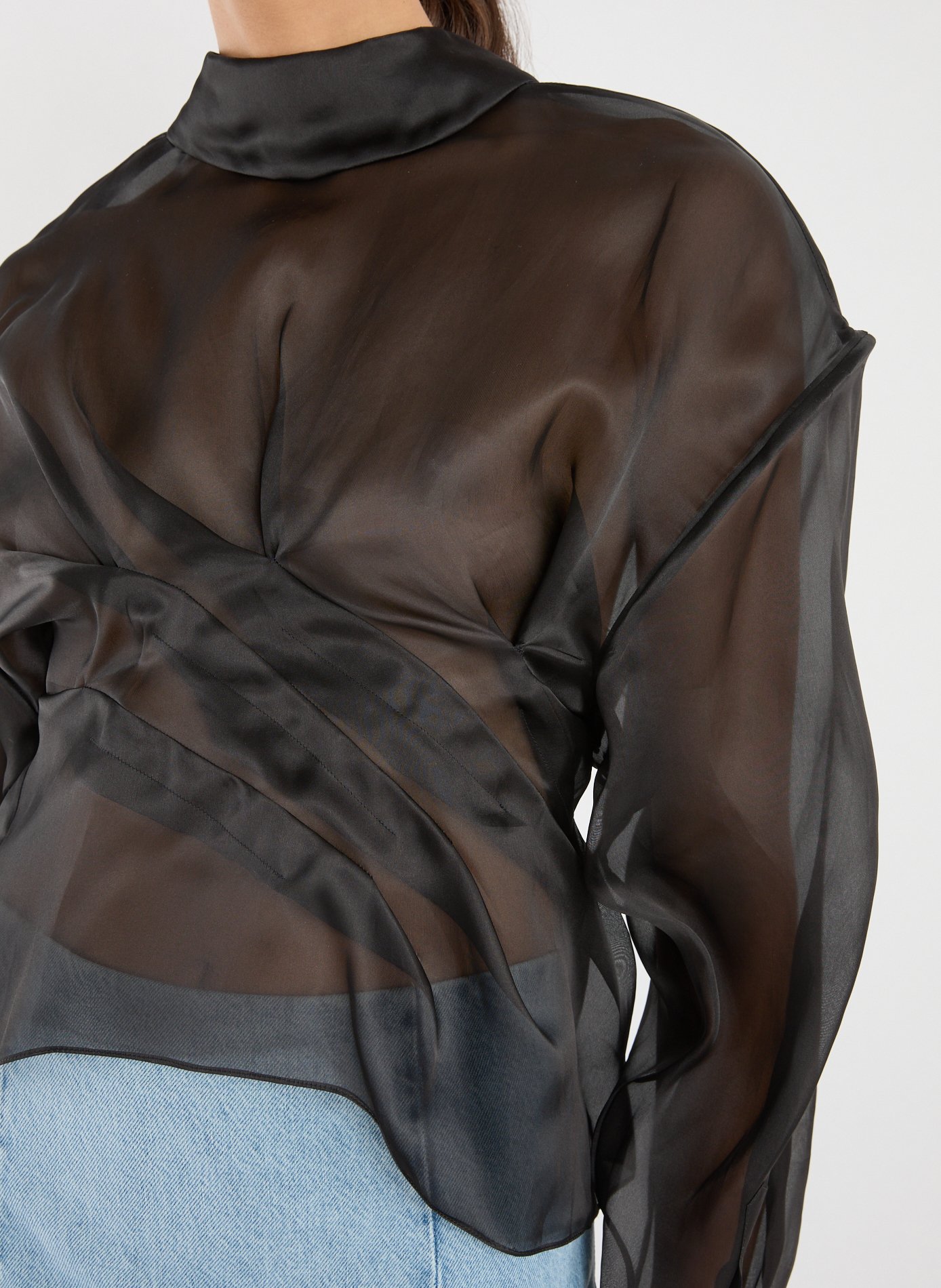 Top chemise plissée en organza de soie  A.W.A.K.E. MODE Noir