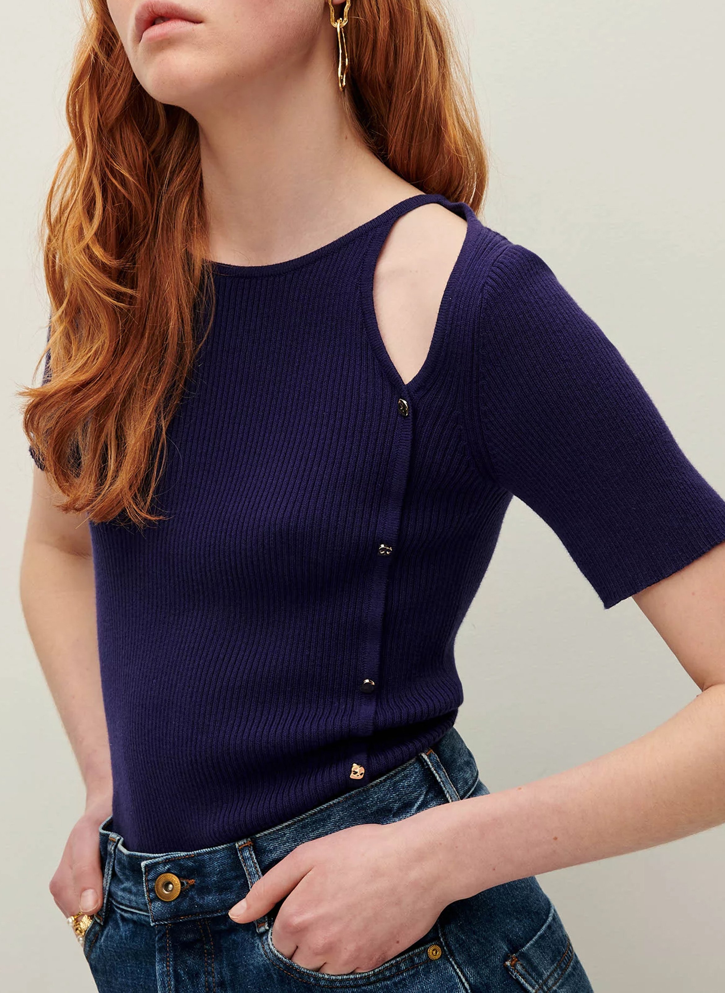 Pull moulant col rond en coton claro SESSUN Bleu