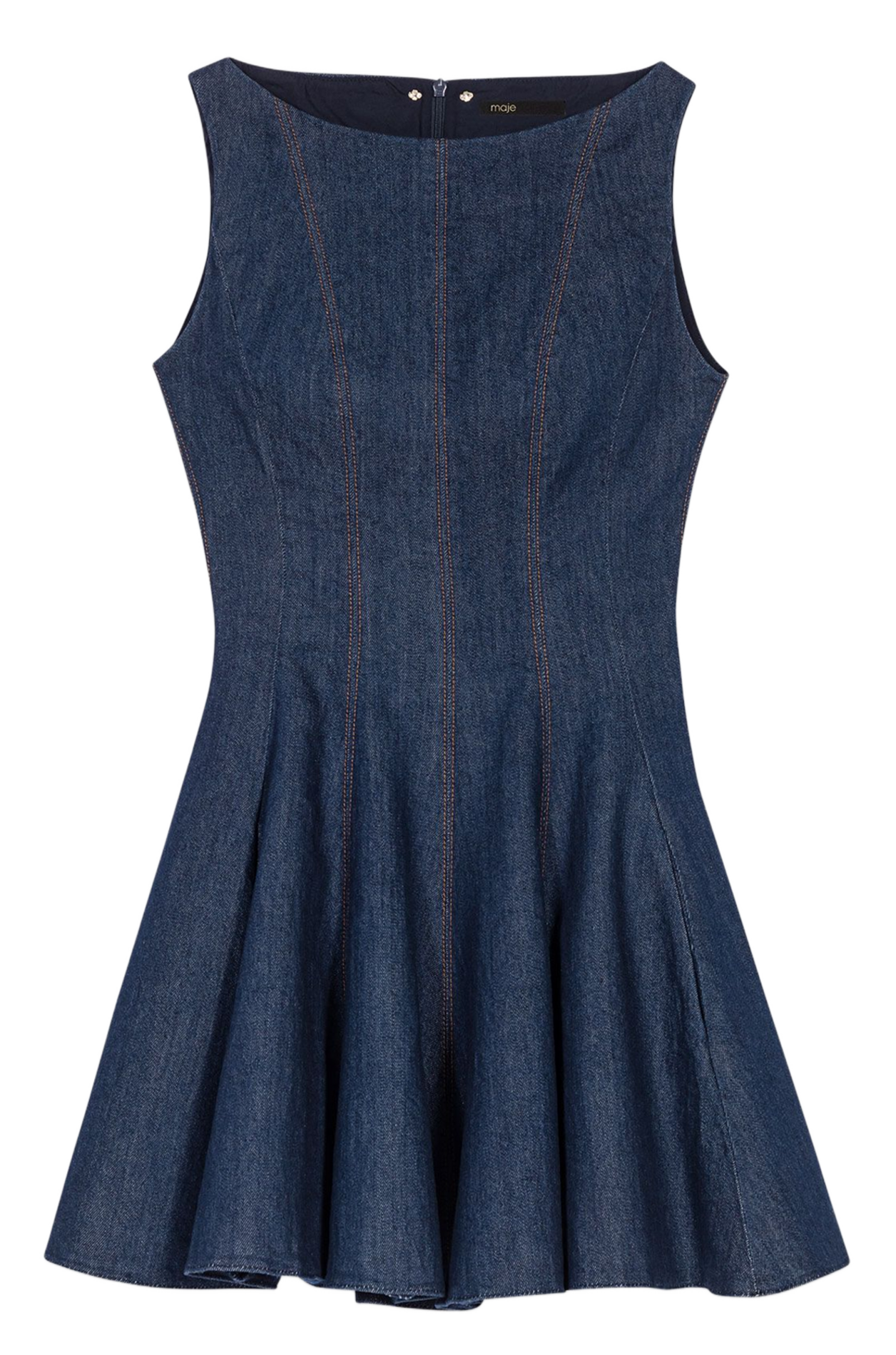 Robe courte col bateau en denim de coton MAJE Bleu