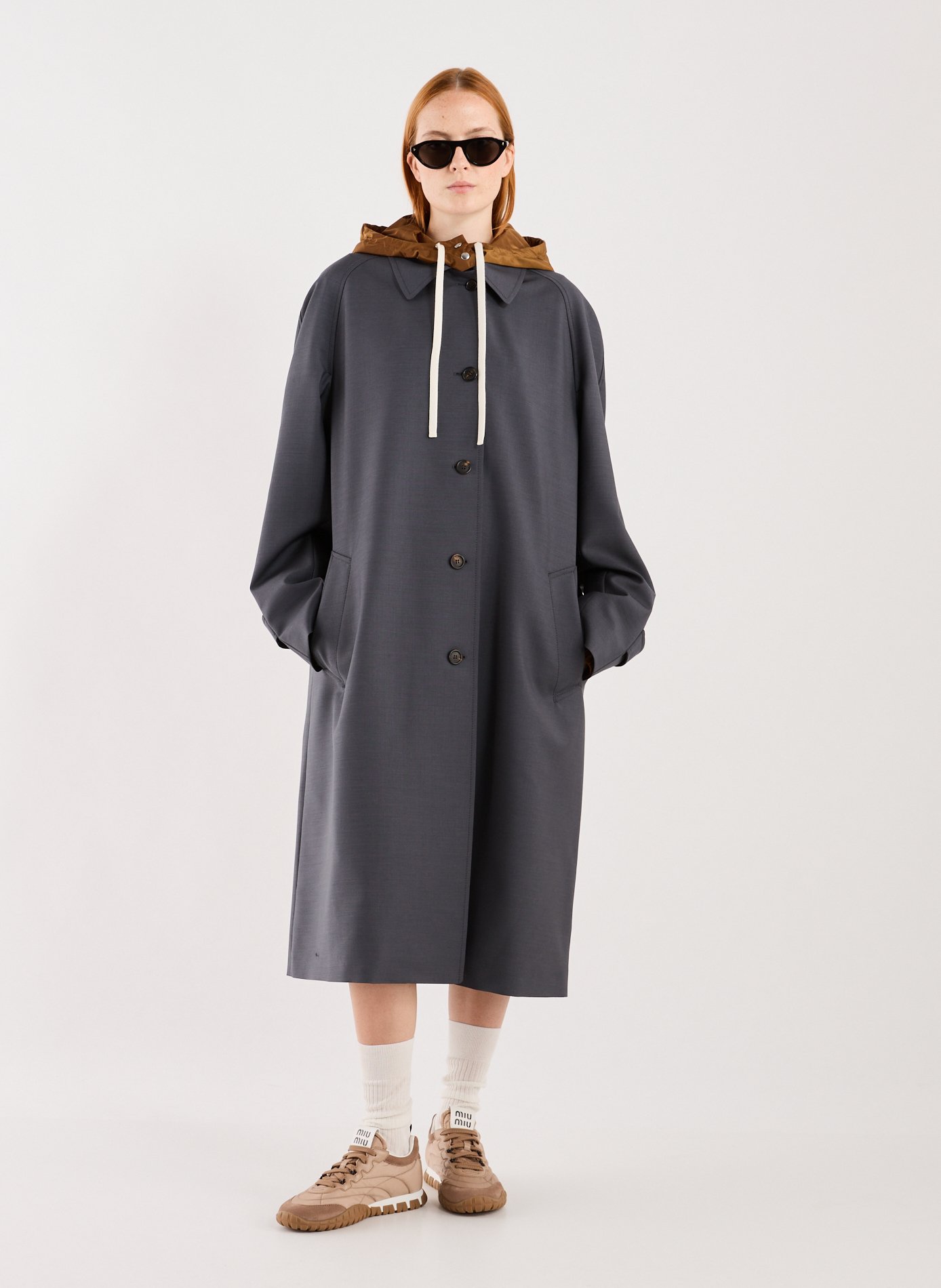 Manteau oversize col classique en laine MIU MIU Multicolore