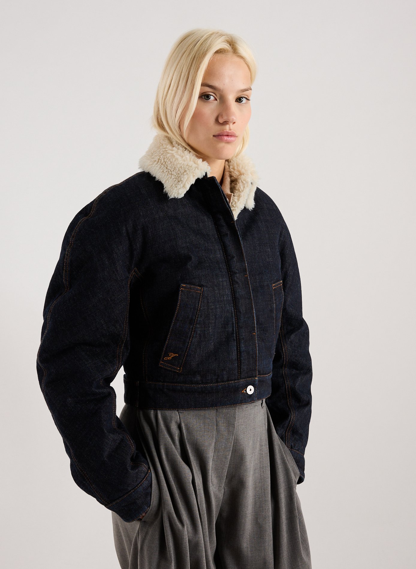 Classic collar cropped cotton jacket JACQUEMUS Blue
