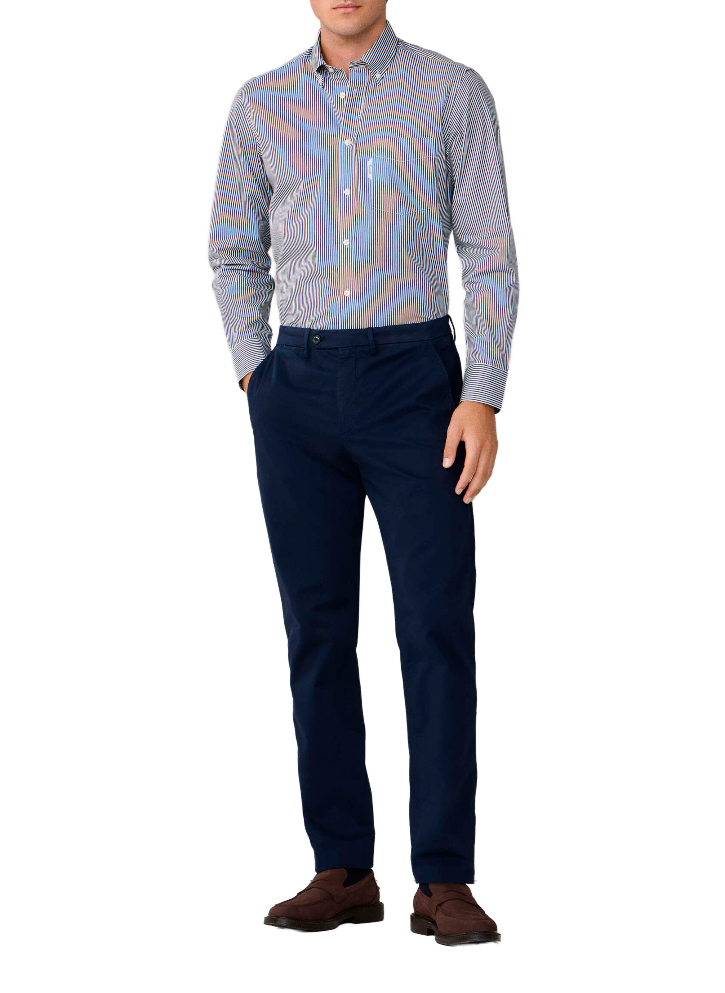 Chemise col américain à rayures en coton FACONNABLE Bleu