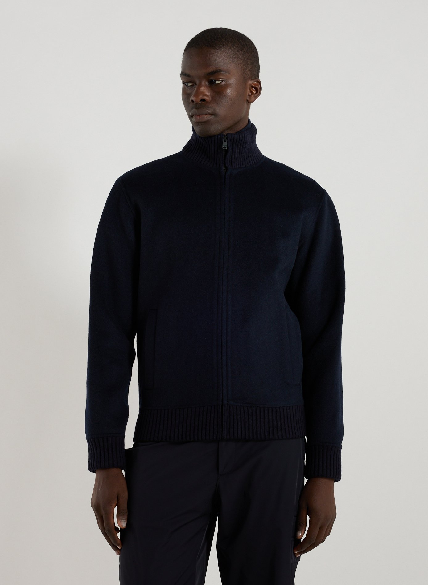ECOALF Zip-up sweater with high collar in mixed wool Blue