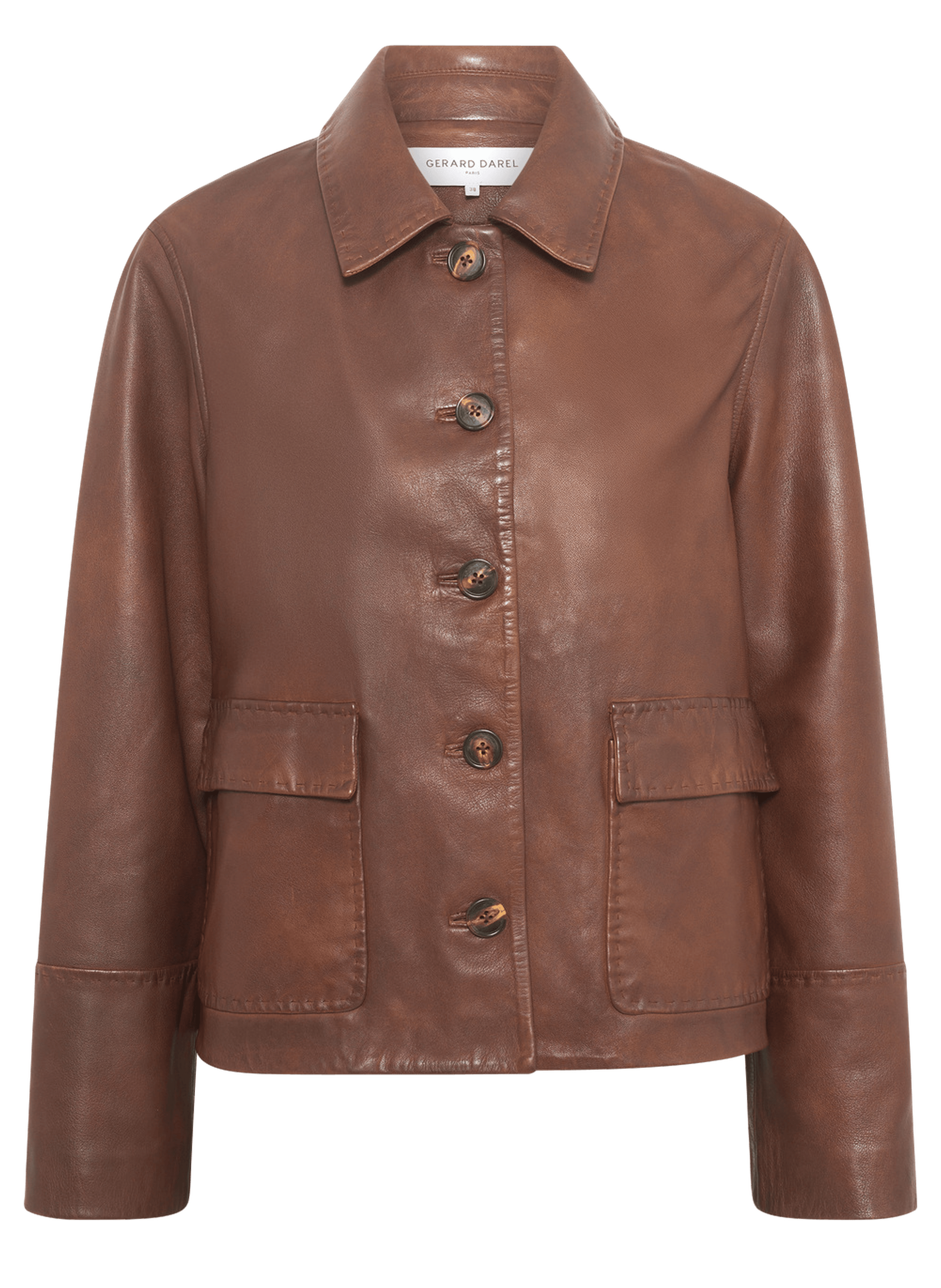 Veste droite en cuir vieilli - naima GERARD DAREL Marron
