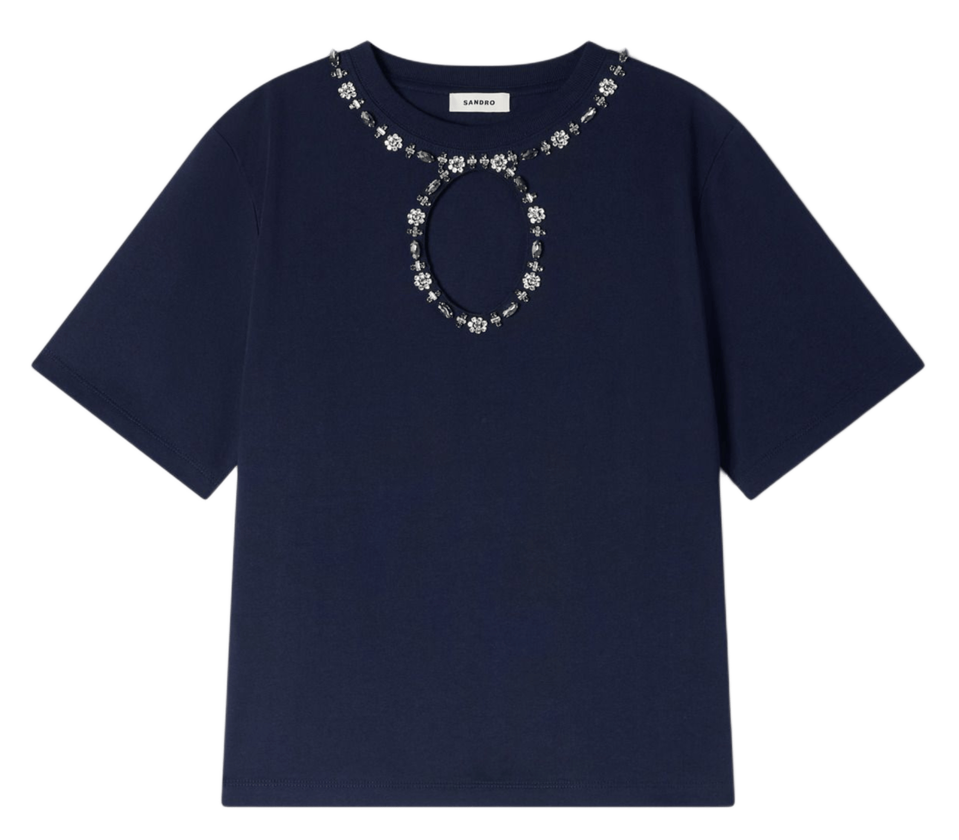 Tee-shirt col rond à strass Bleu