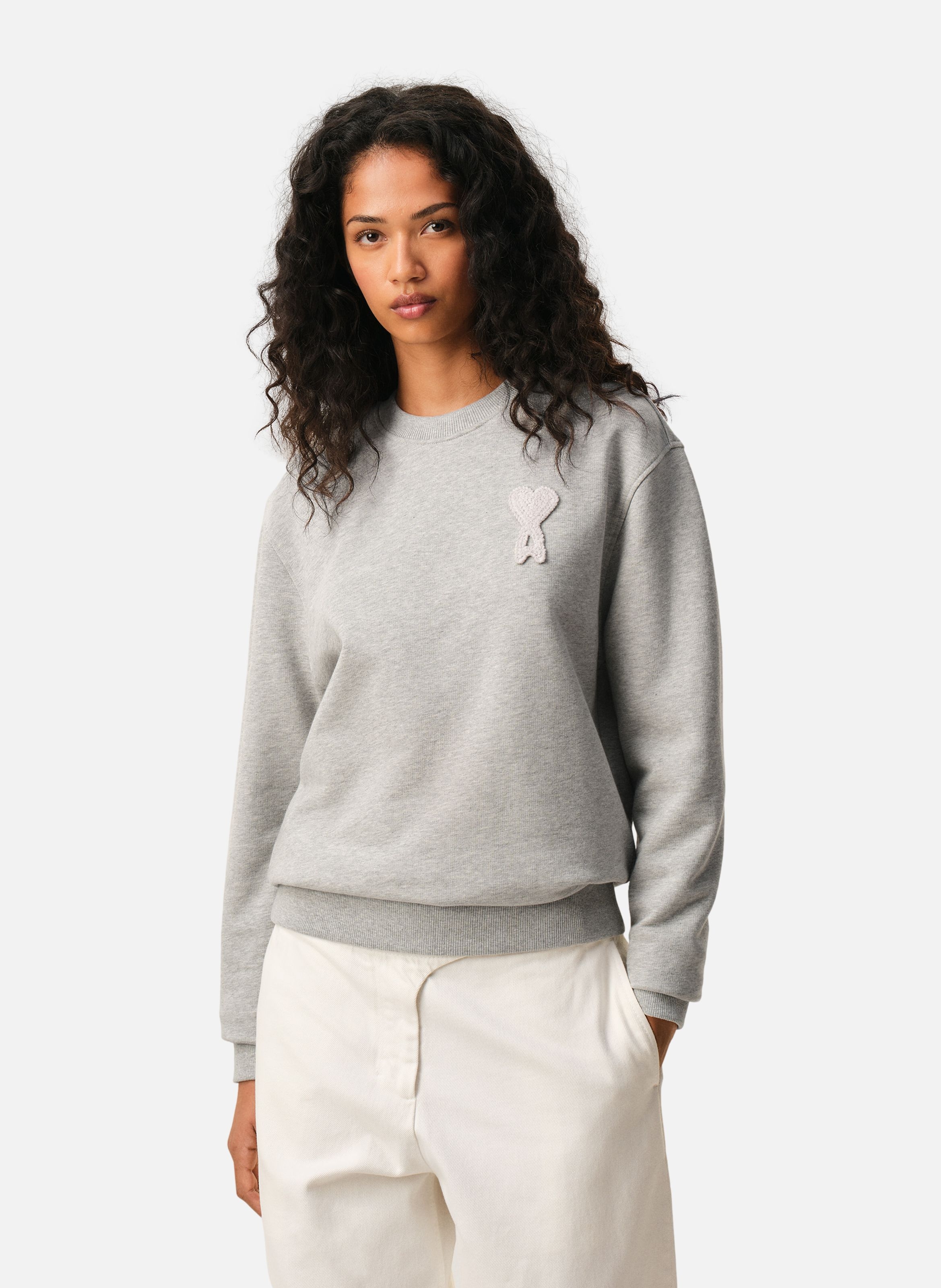 Sweatshirt ami de coeur crochet unisexe en coton AMI PARIS Gris