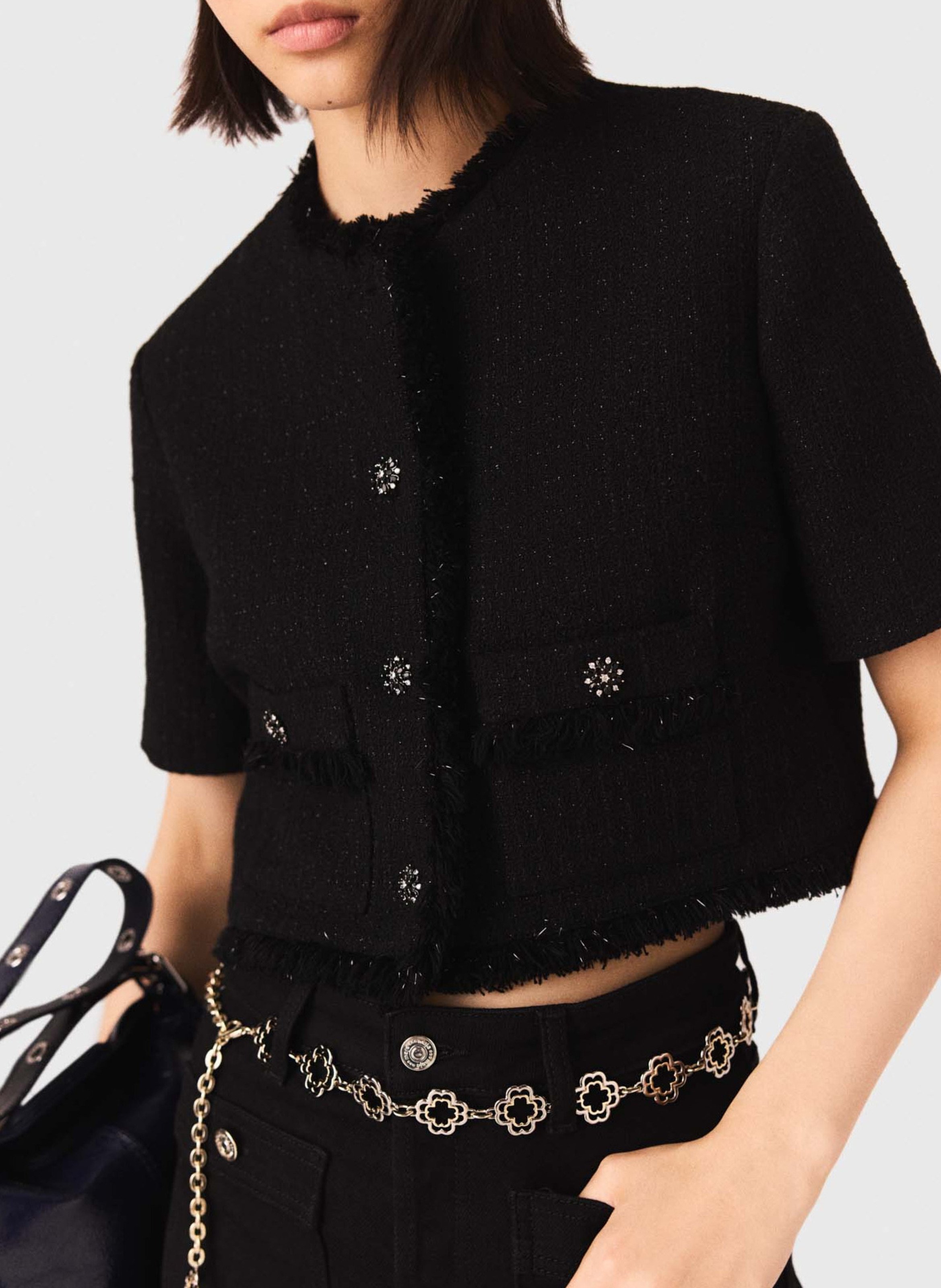 Veste col rond en coton mélangé MAJE Noir