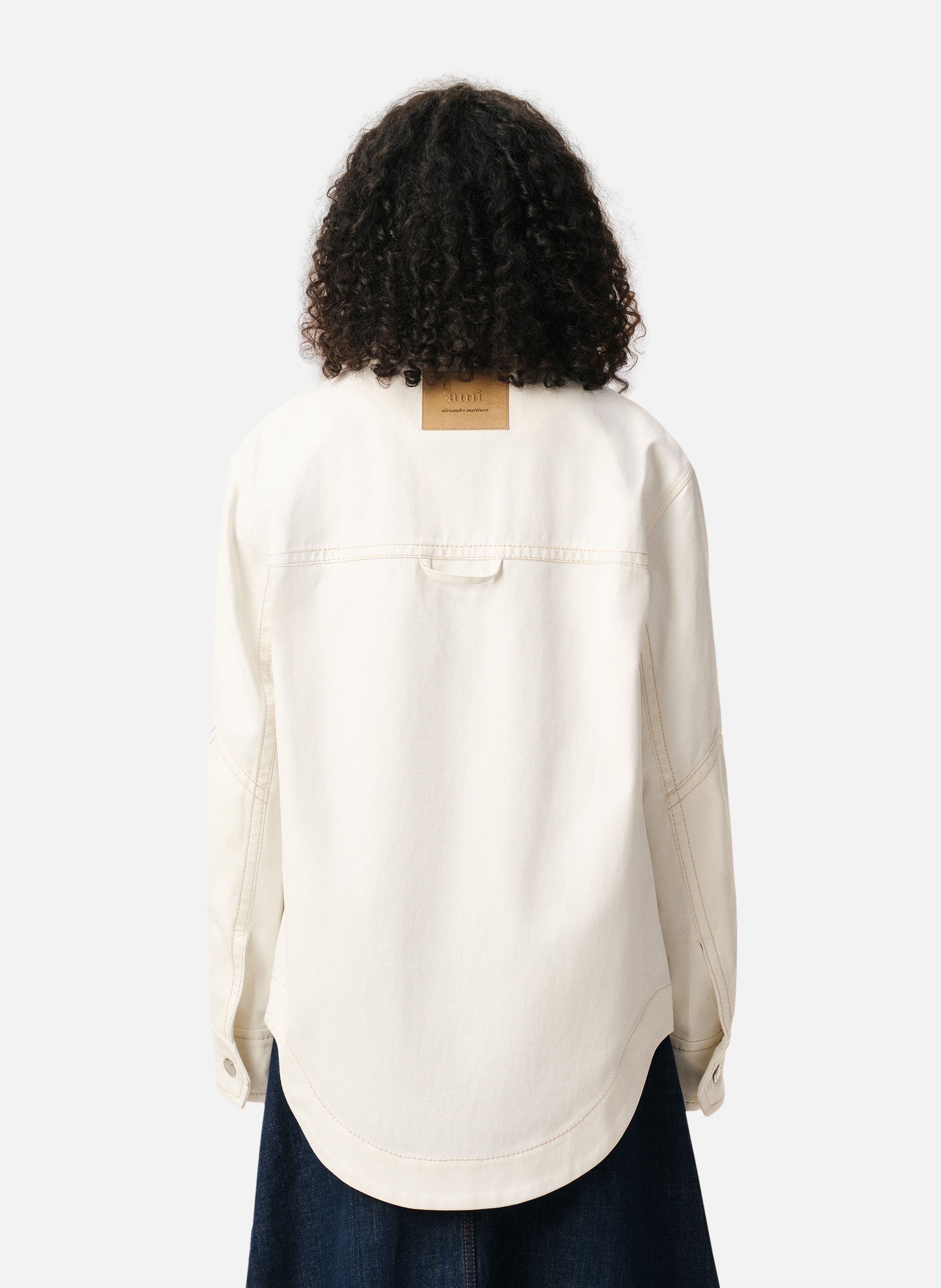 Veste worker boutonnée unisexe en coton AMI PARIS Blanc