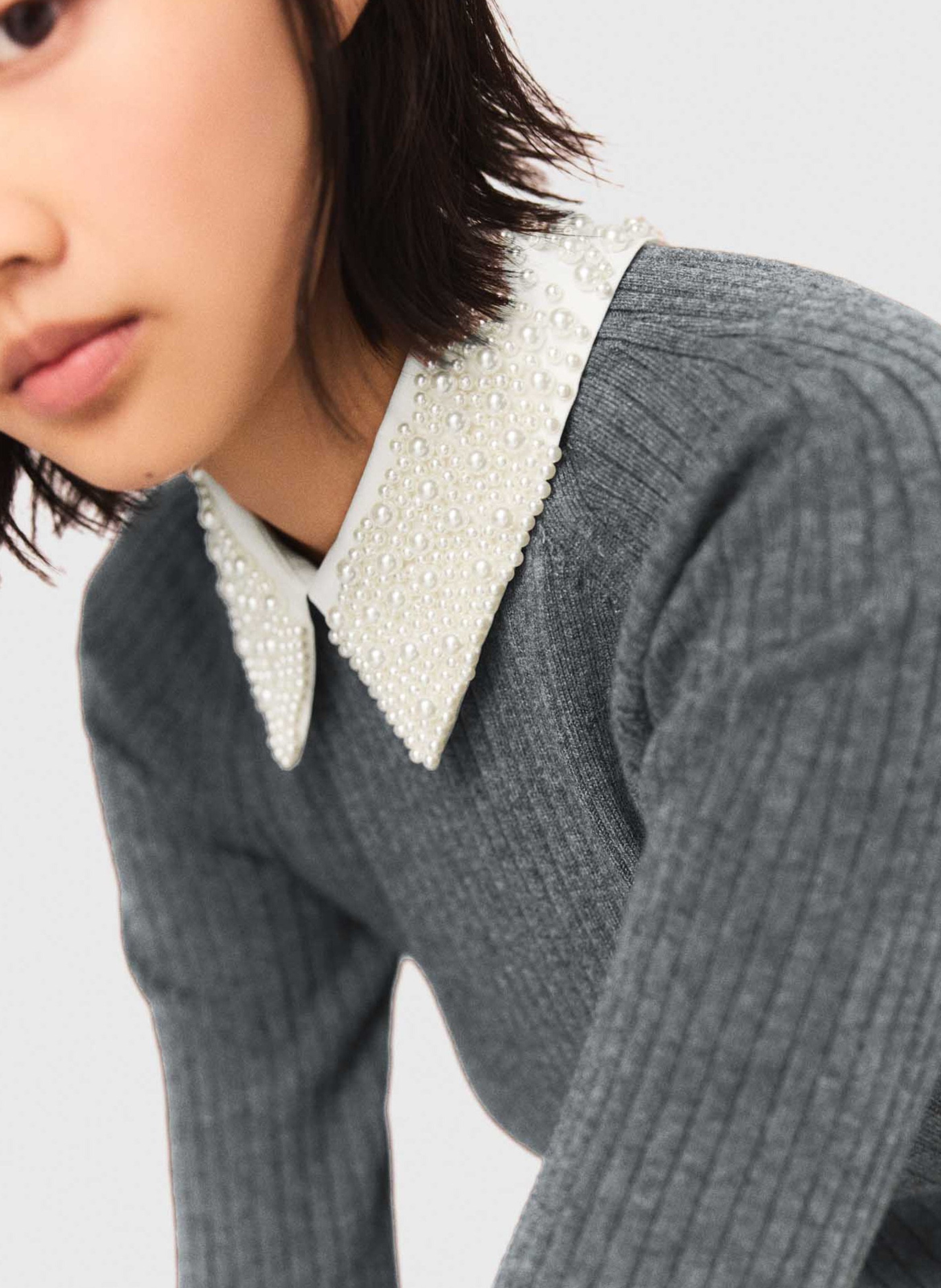 Robe courte col classique en maille côtelée MAJE Gris