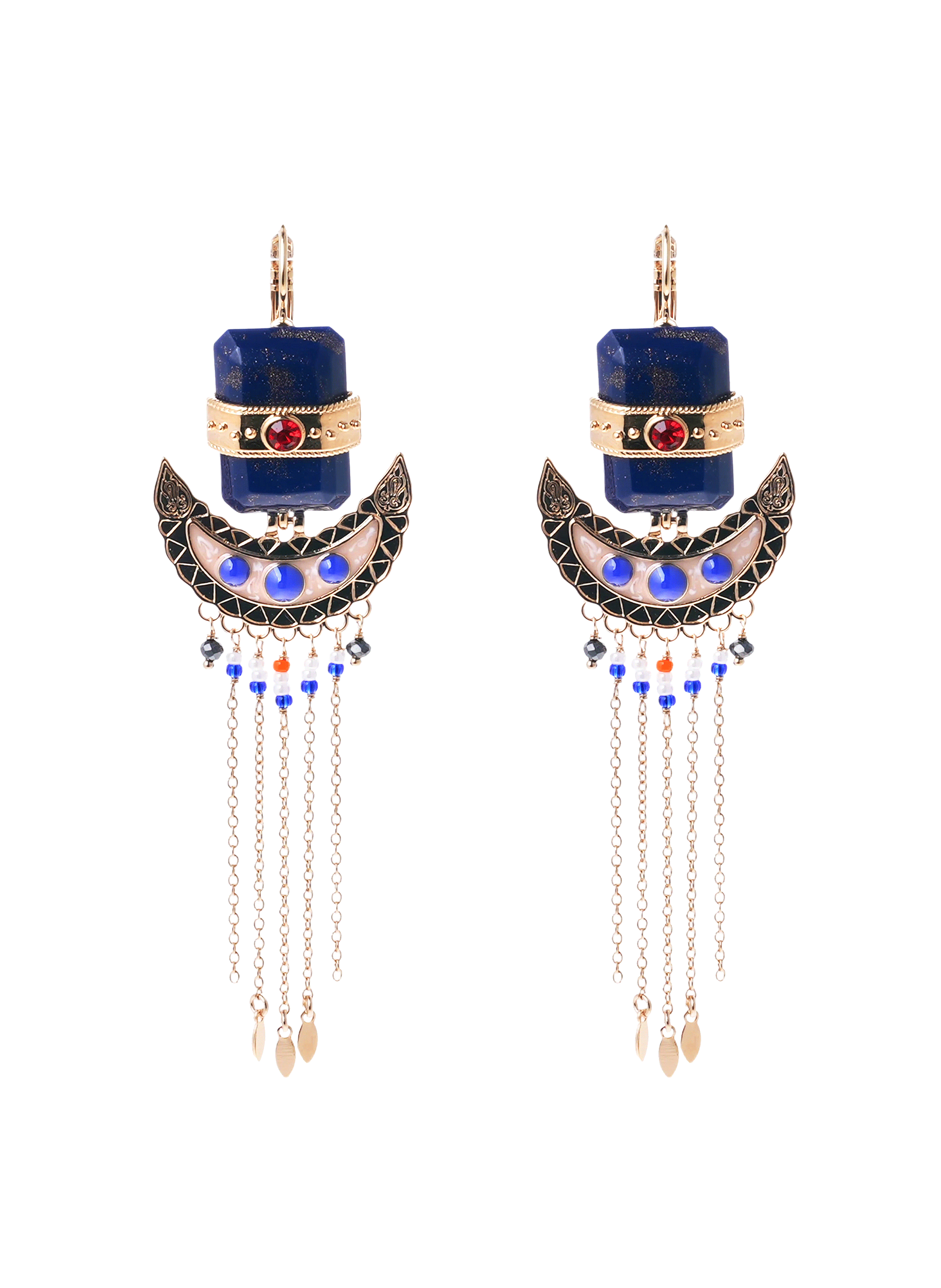 Boucles d'oreilles pendantes perles et chaînes lombok HIPANEMA Bleu