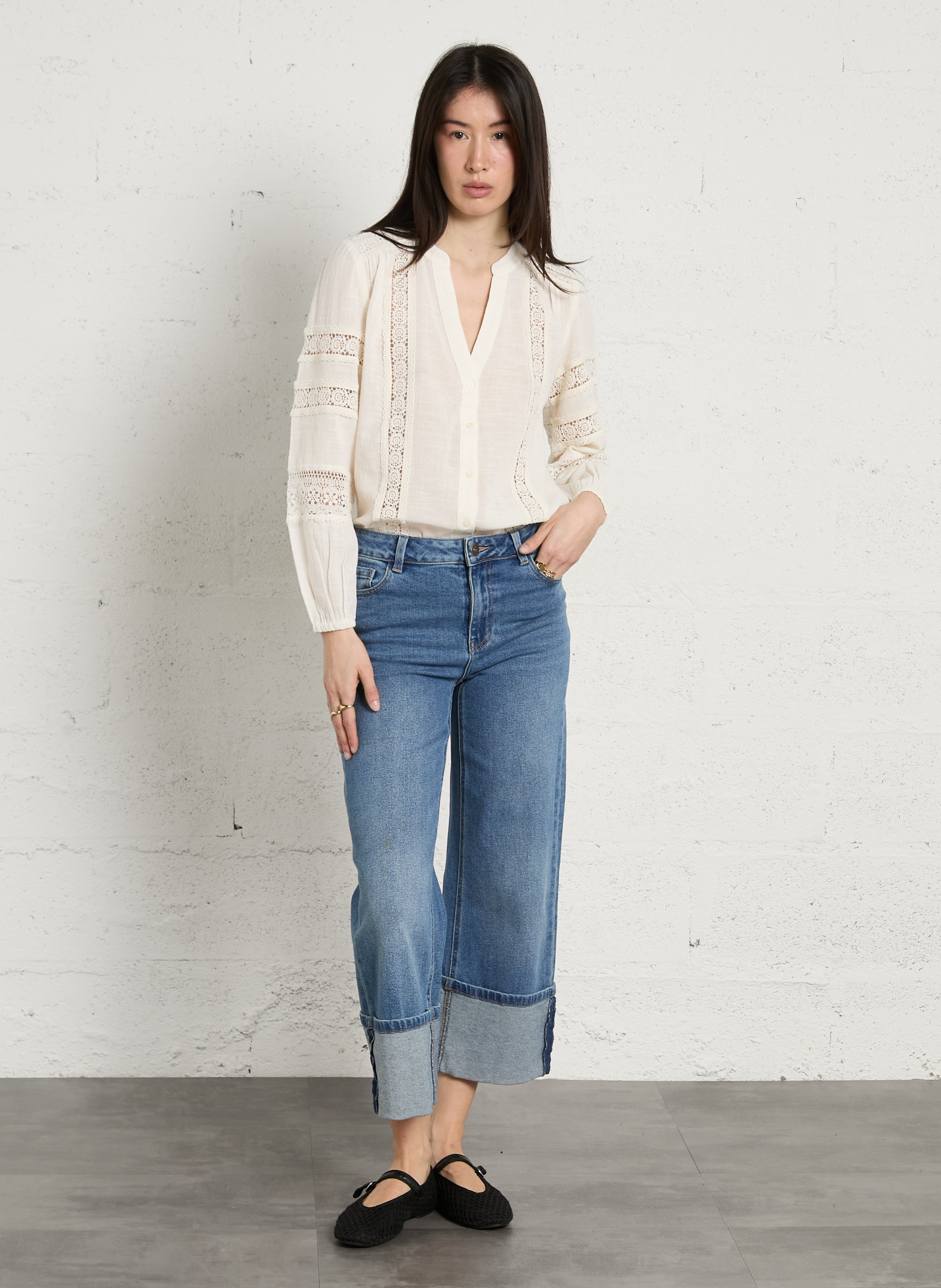 Blouse col v en coton denia MAISON 123 Beige