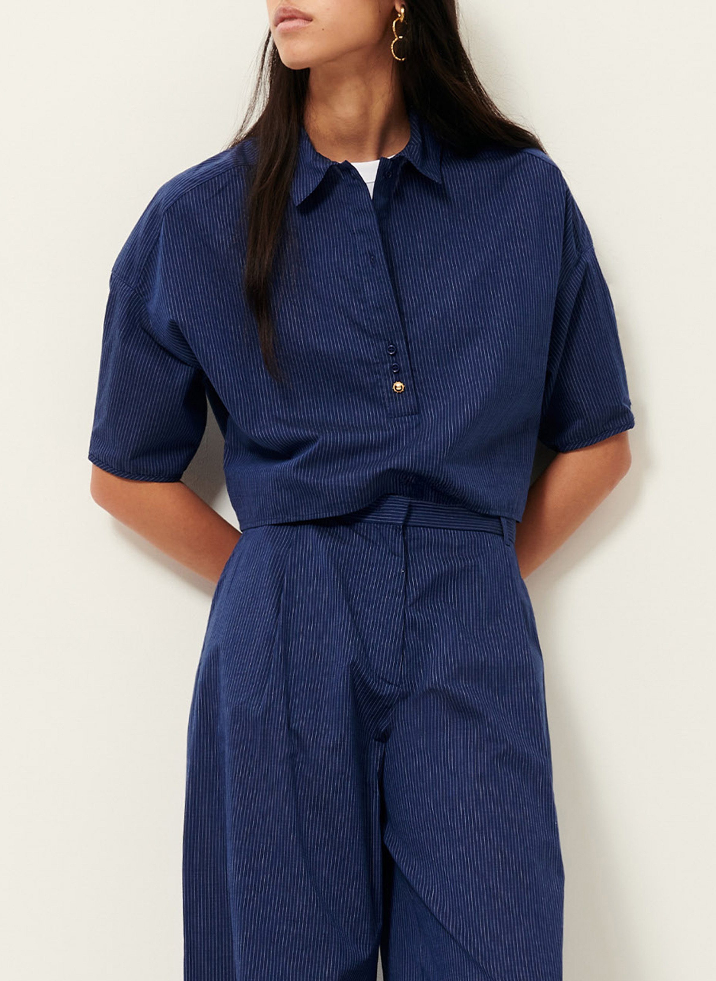 Blouse col polo en coton u shirt SESSUN Bleu