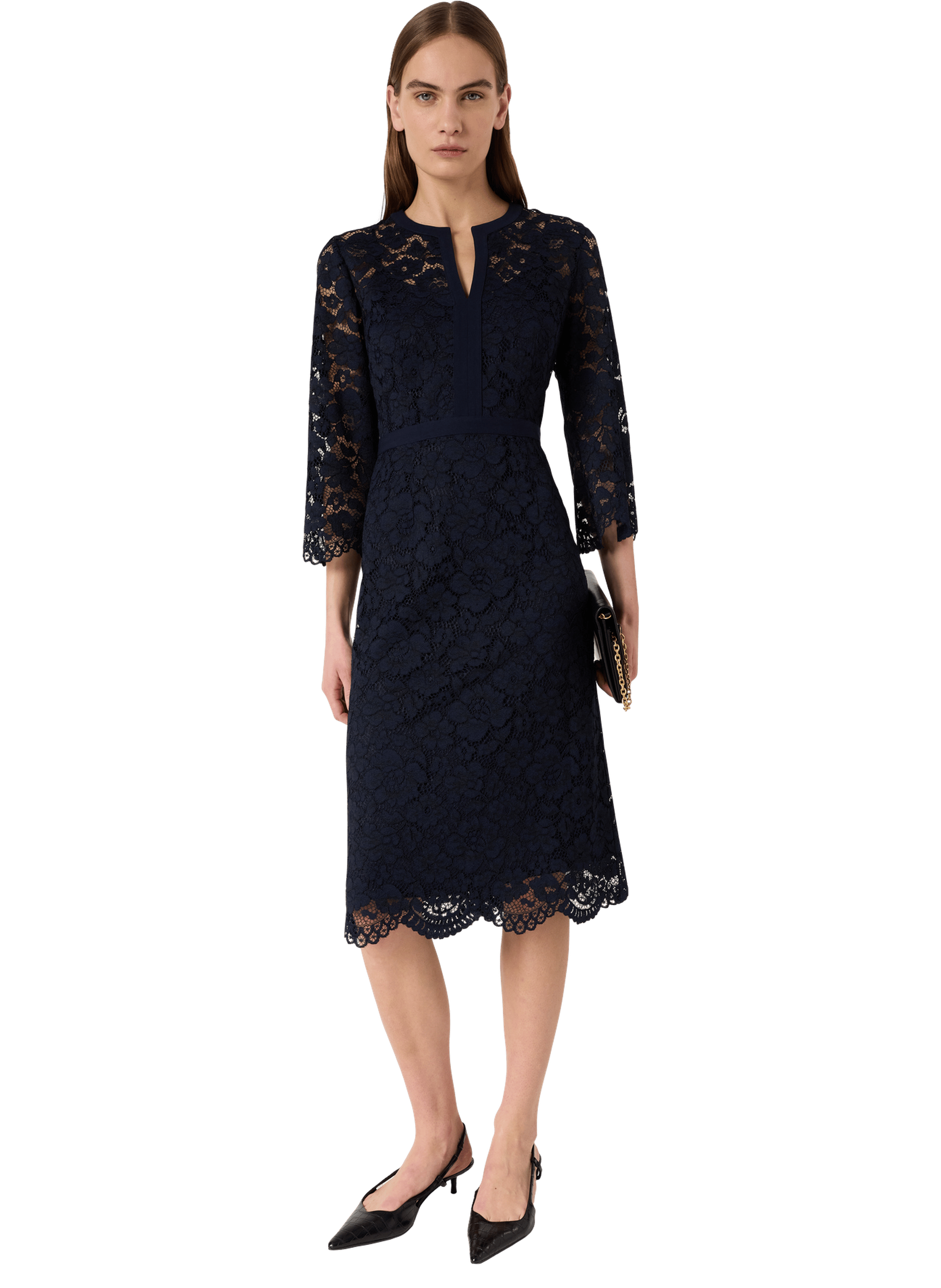 Robe mi-longue en dentelle - RADIA  Marine