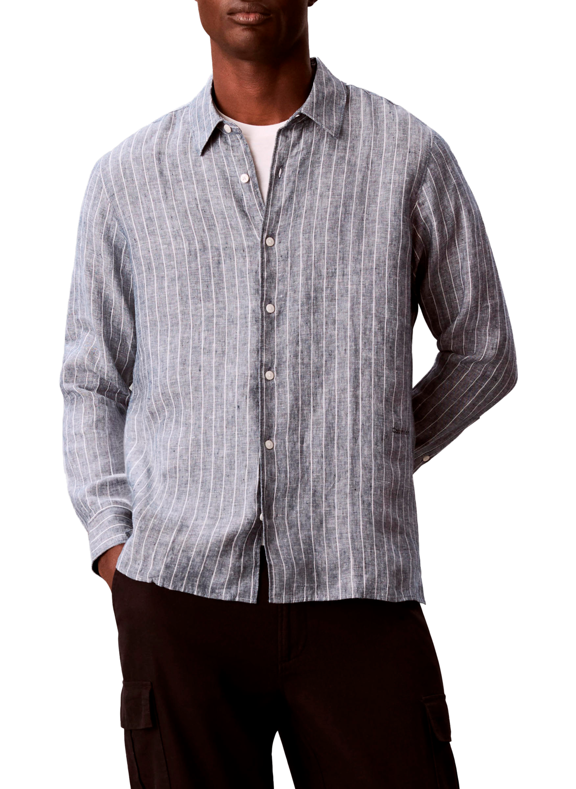 Chemise rayée droite en lin CALVIN KLEIN Bleu