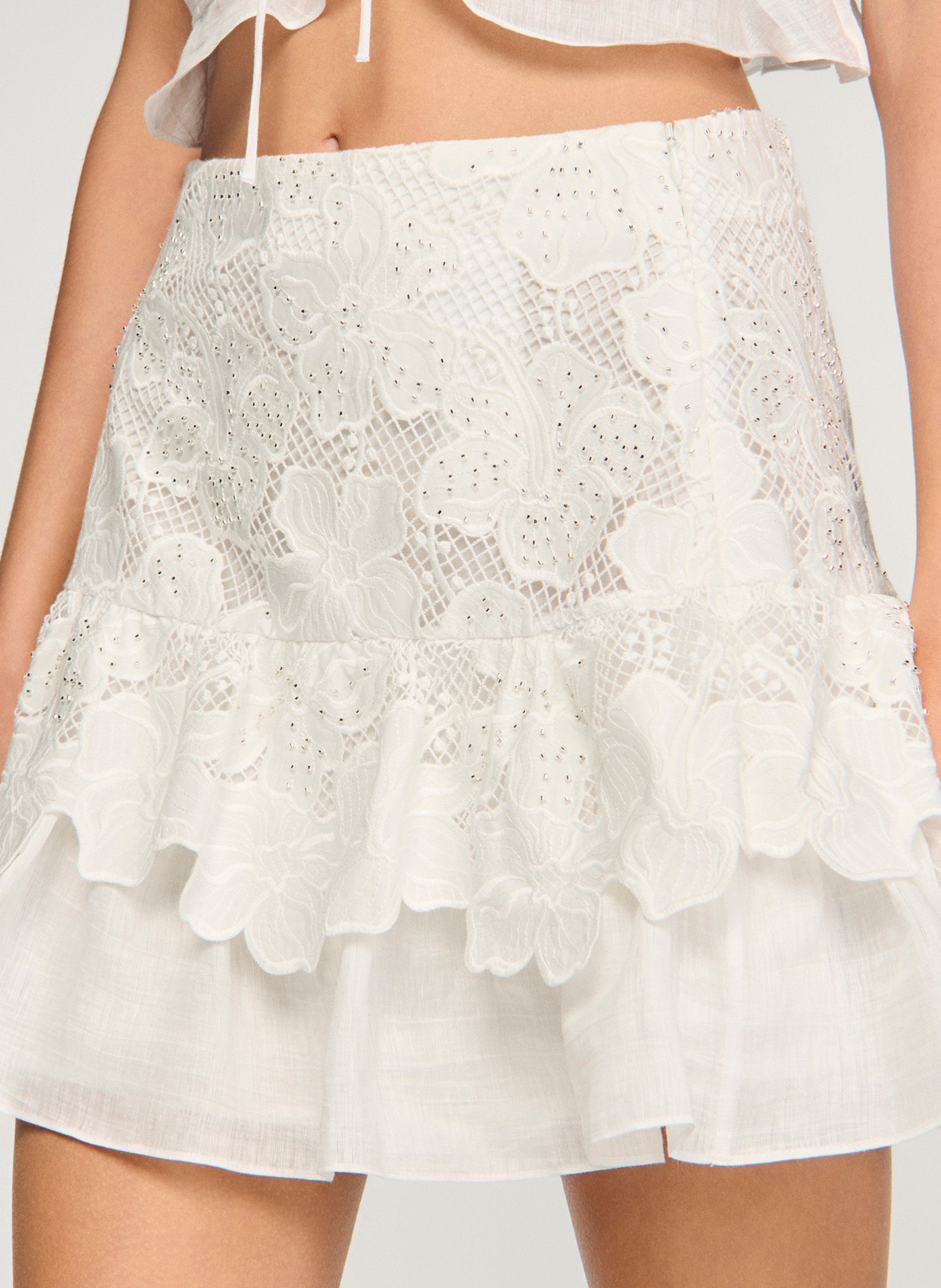 Jupe courte en dentelle SANDRO Blanc