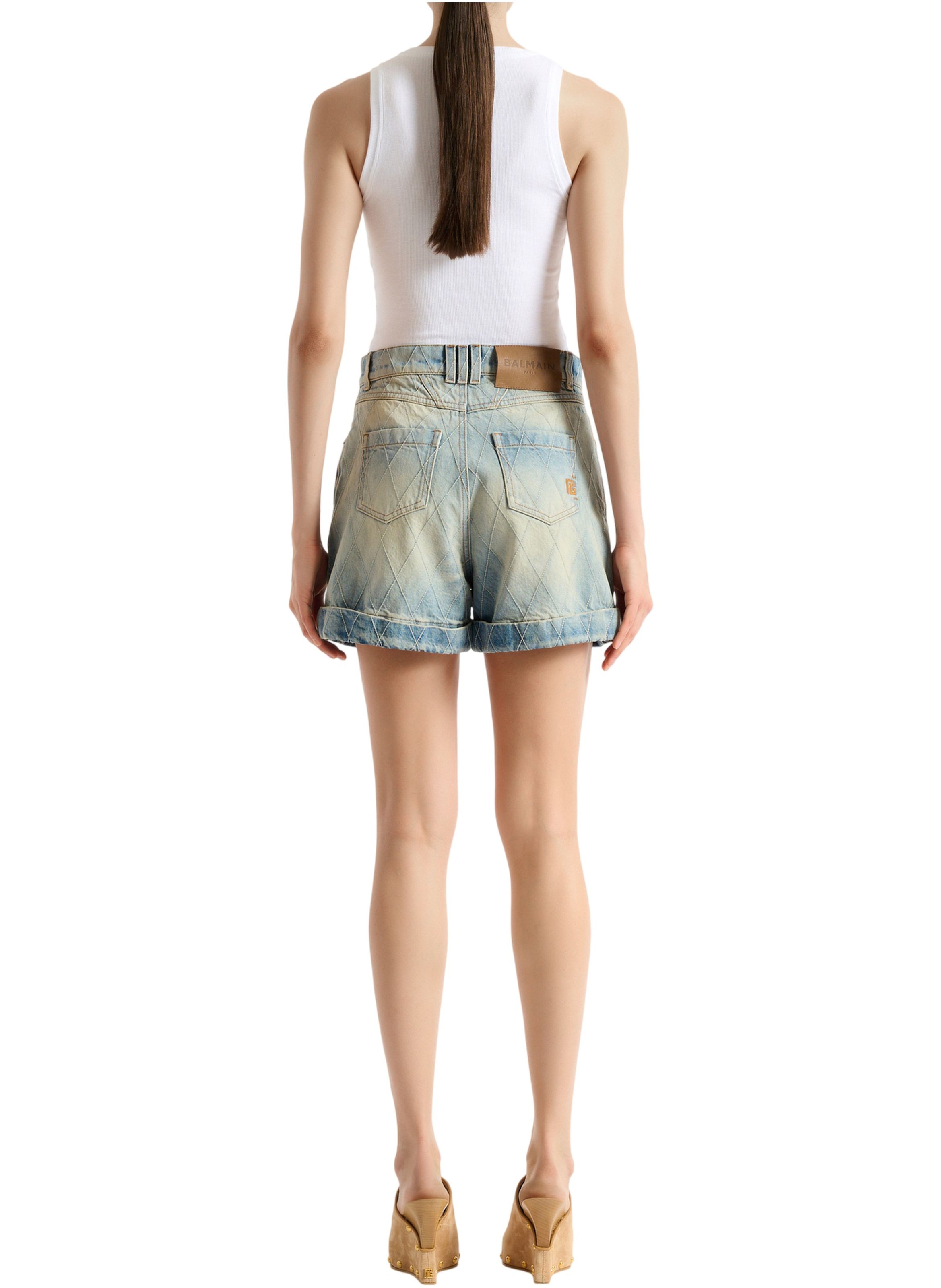 Short en denim surpiqué BALMAIN Bleu