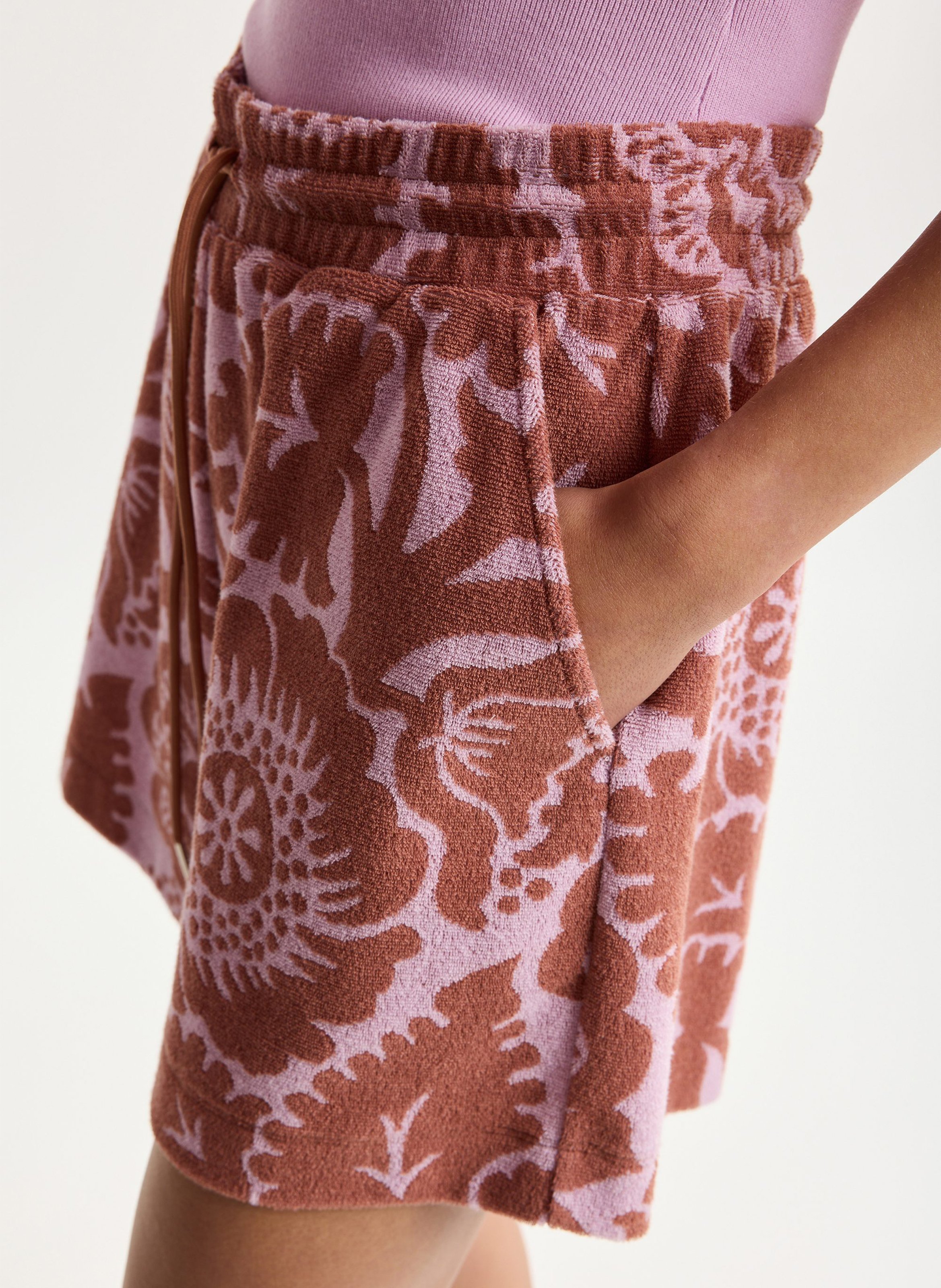 Short taille haute en jacquard fleuri jorton Marron