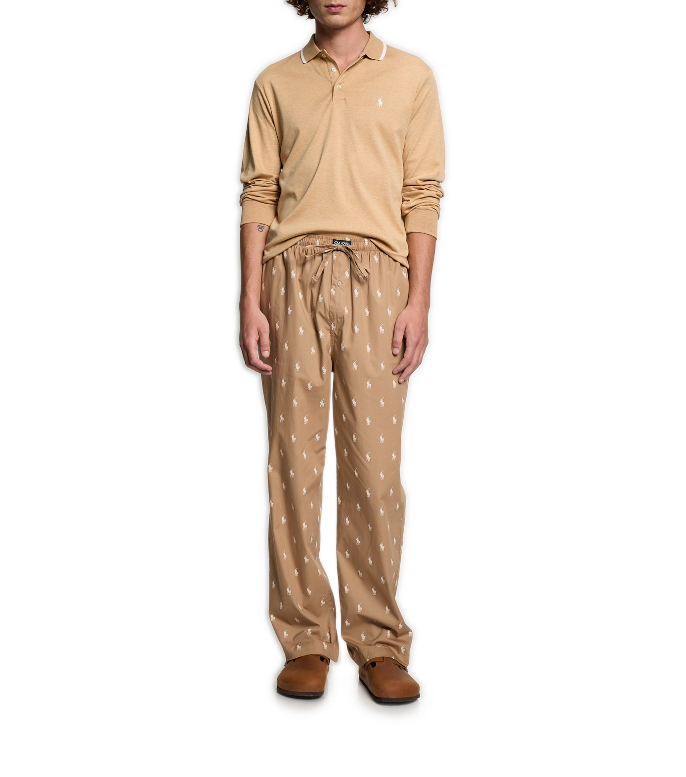Slim-fit long-sleeved cotton polo shirt POLO RALPH LAUREN Beige