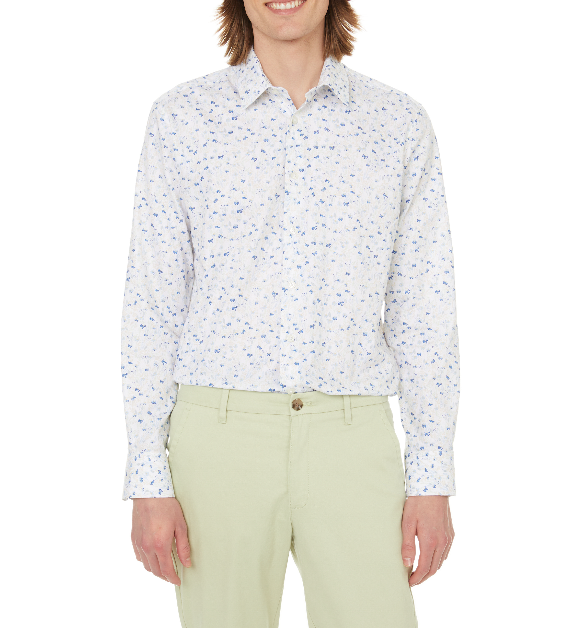 Printed cotton shirt  SELECTED White