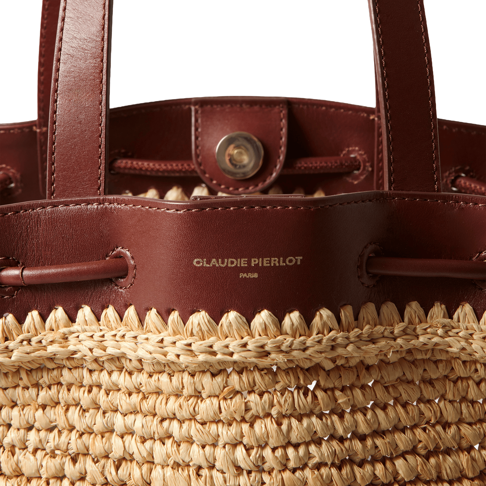Panier en rephia tressé et cuir lisse CLAUDIE PIERLOT Marron