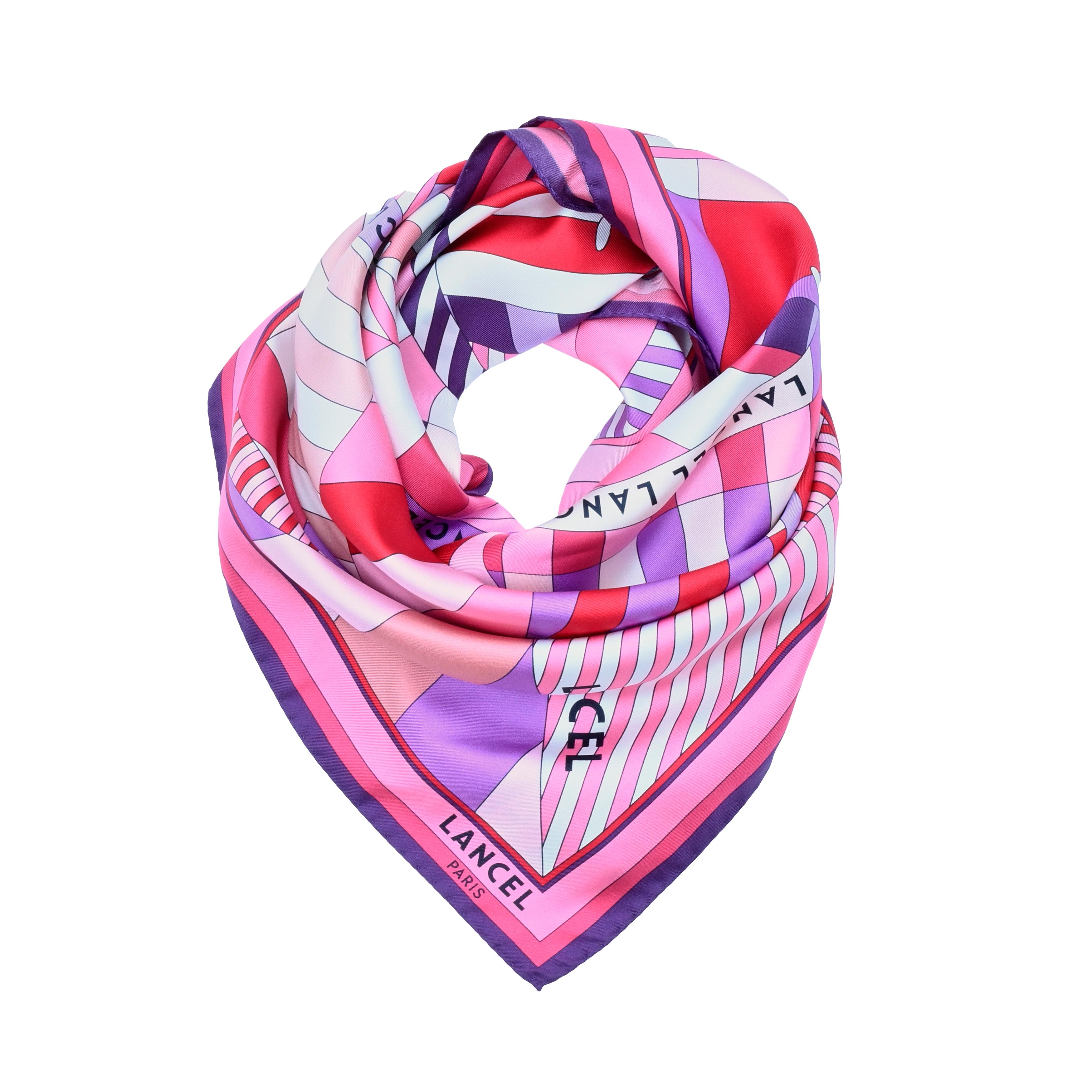 Silk scarf 90 parasol pattern by lancel LANCEL Purple