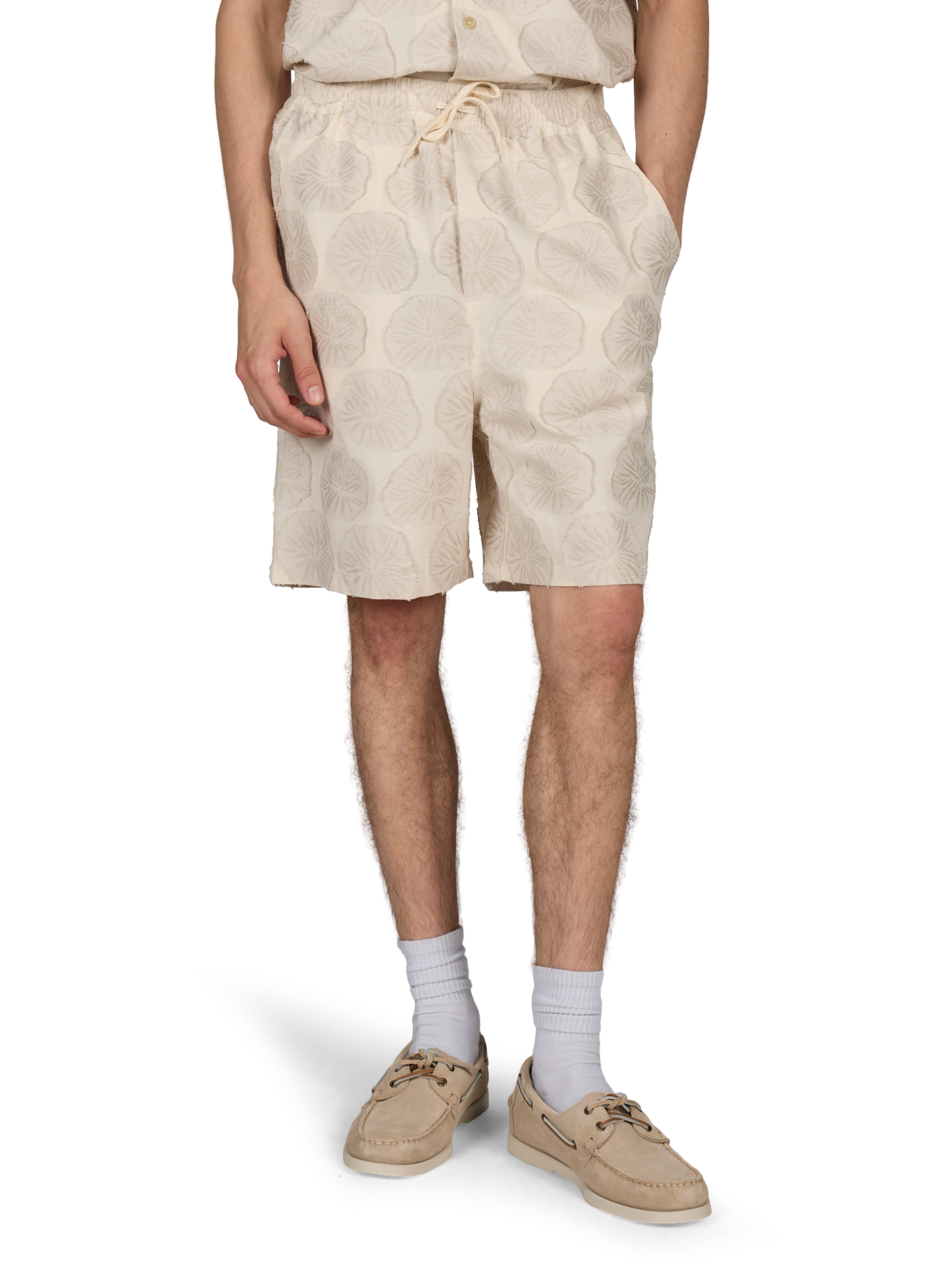 Kurze Hose mit Jacquardmuster Dahlia aus Baumwolle und Leinenmischung. LES DEUX Beige