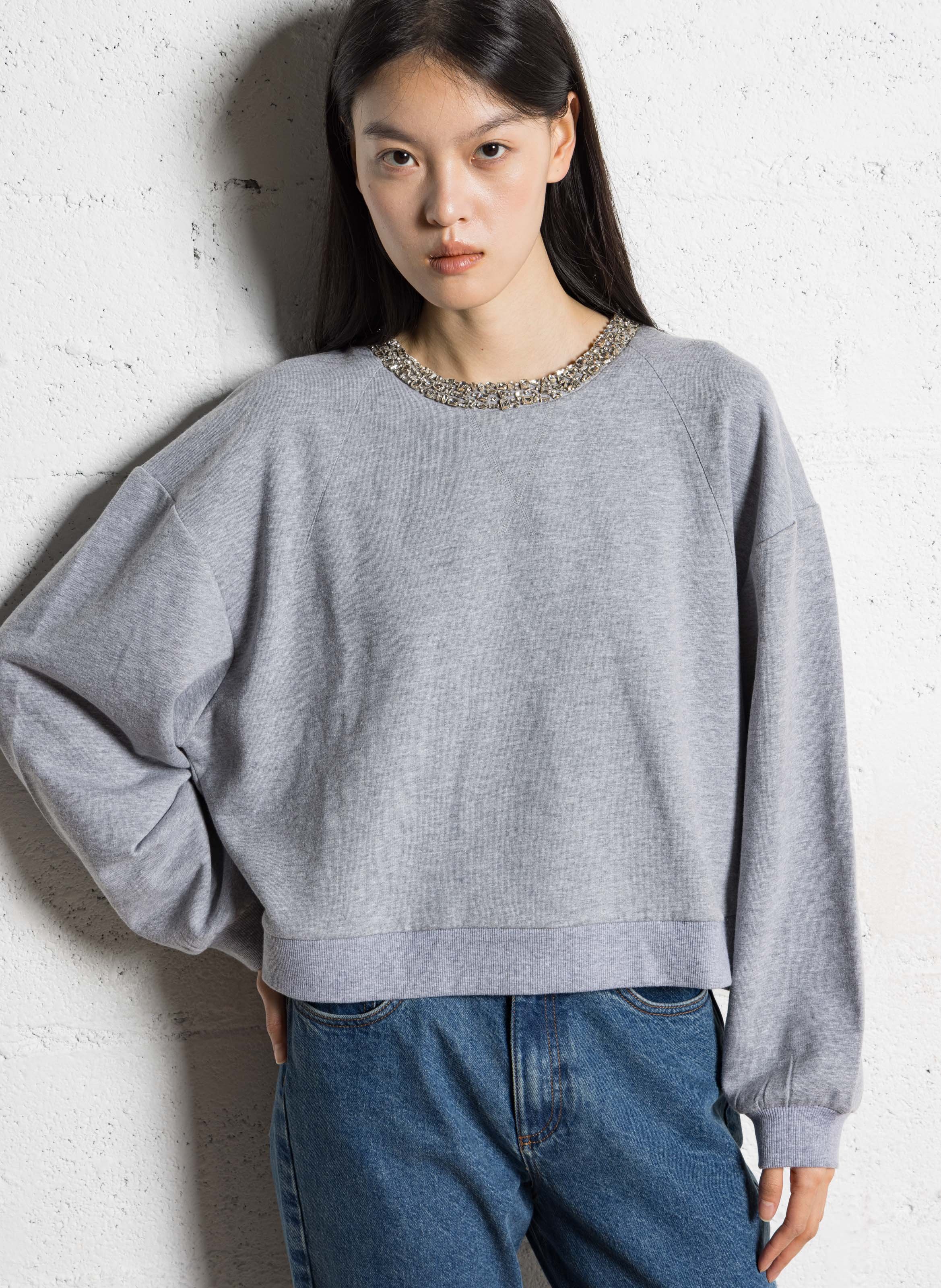 Sweat oversize col rond en coton mélangé IKKS Gris