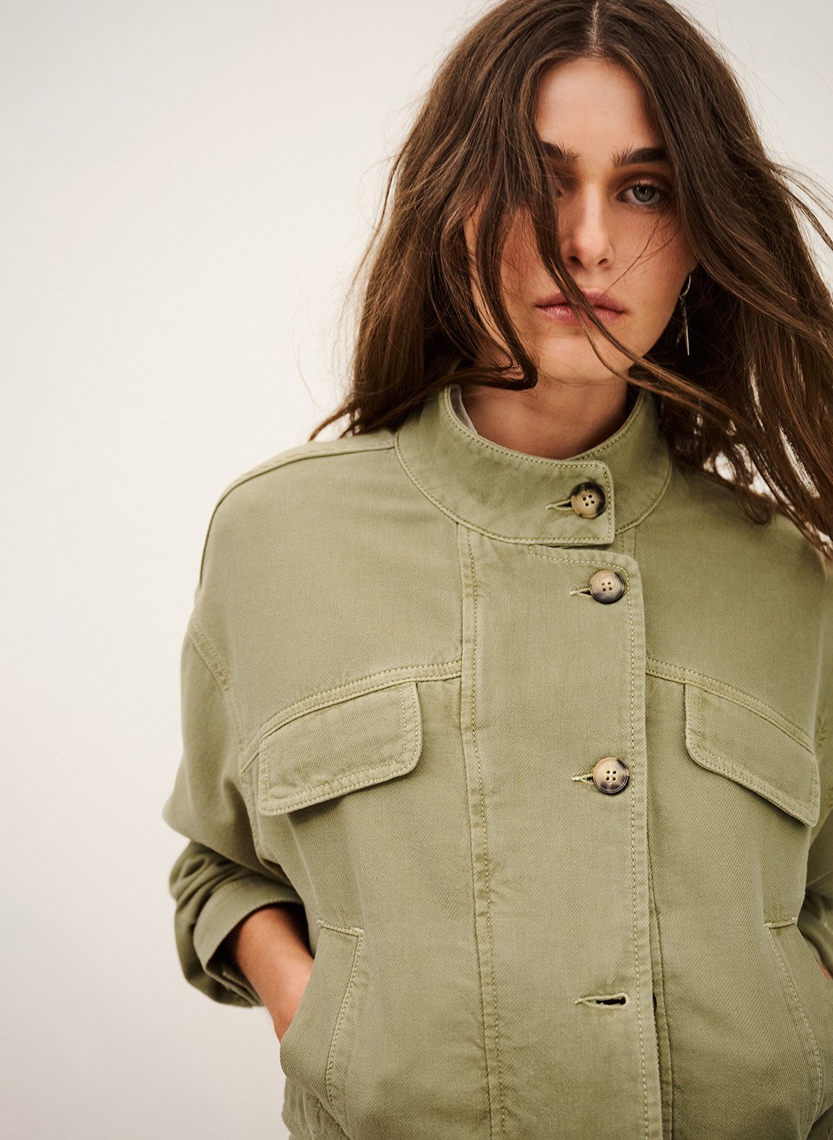 Veste courte ample en denim rallo BA&SH Vert