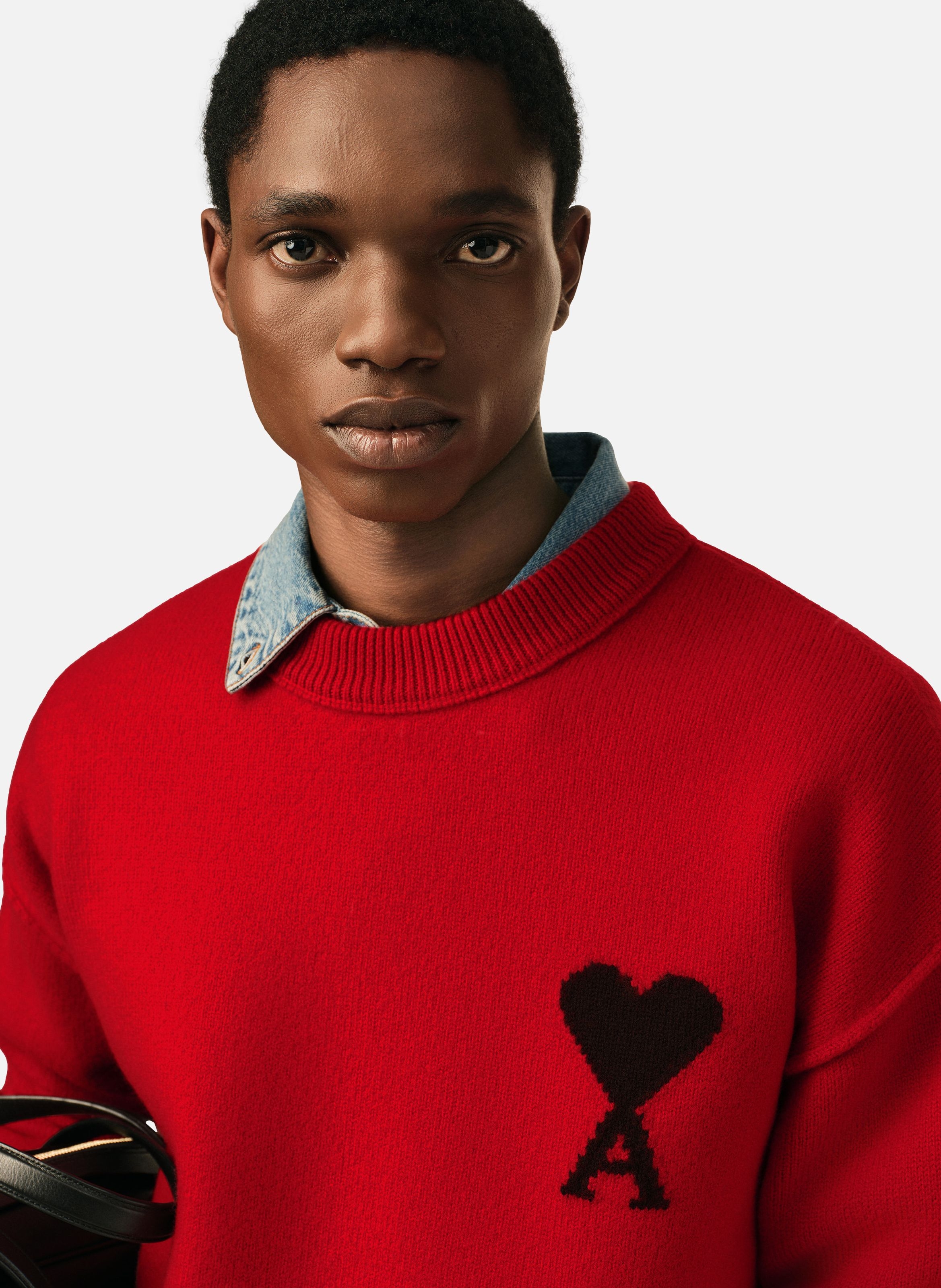 Pull col rond ami de coeur en laine unisexe AMI PARIS Rouge