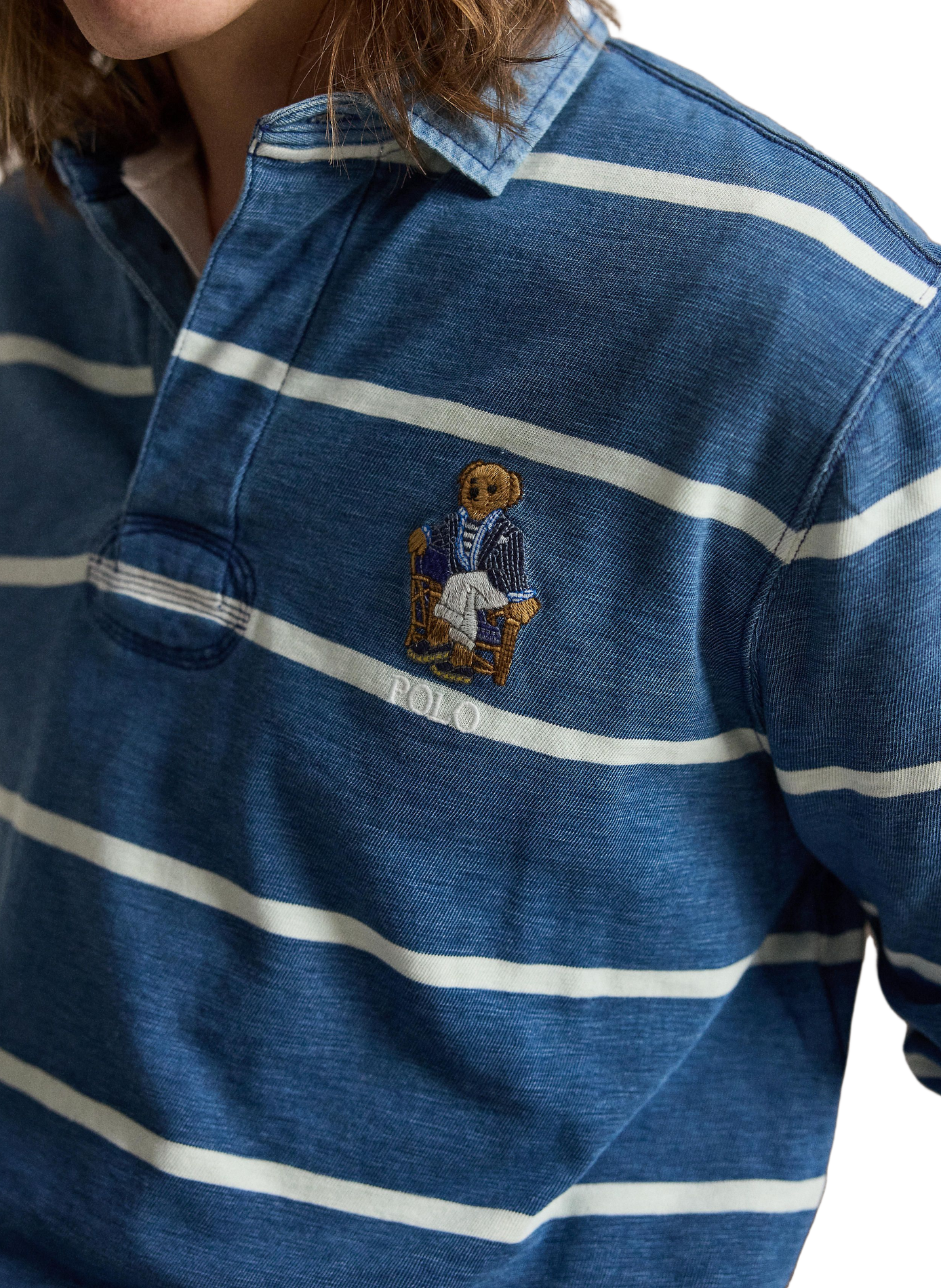 Classic striped Polo Bear Rugby polo in cotton POLO RALPH LAUREN Blue