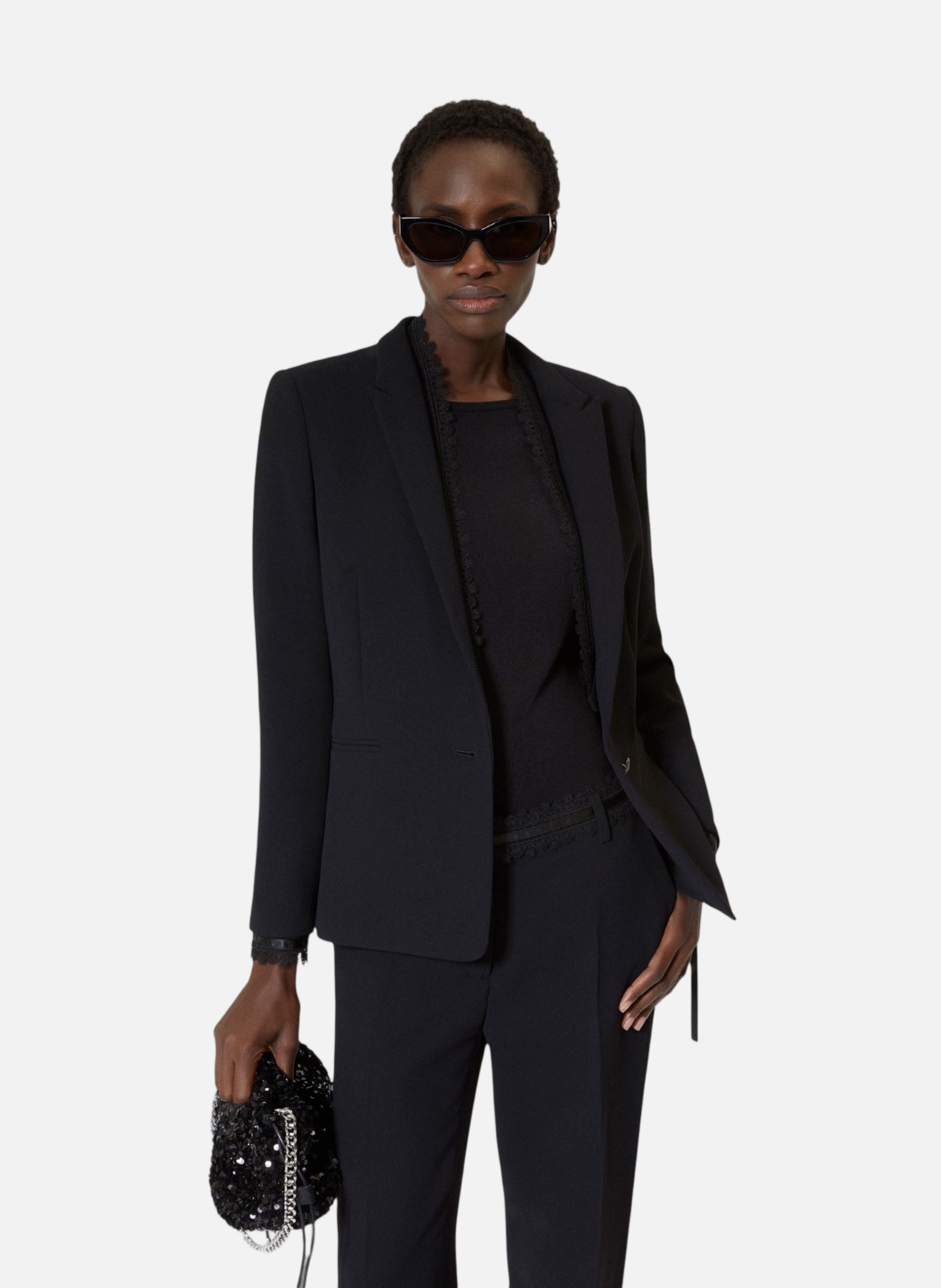 Veste tailleur avec bande dentelle THE KOOPLES Noir