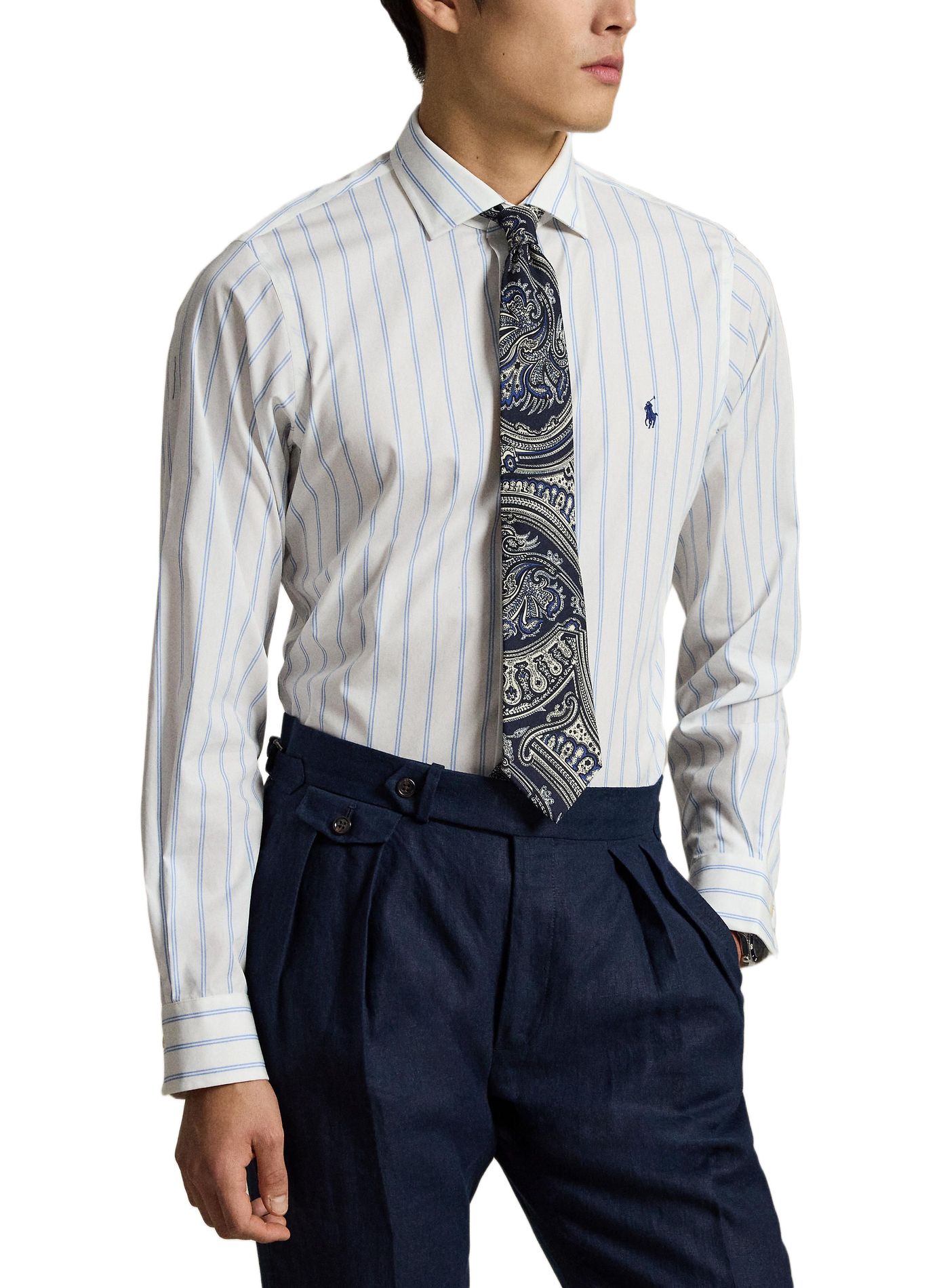 Chemise slim à rayures en coton POLO RALPH LAUREN Blanc